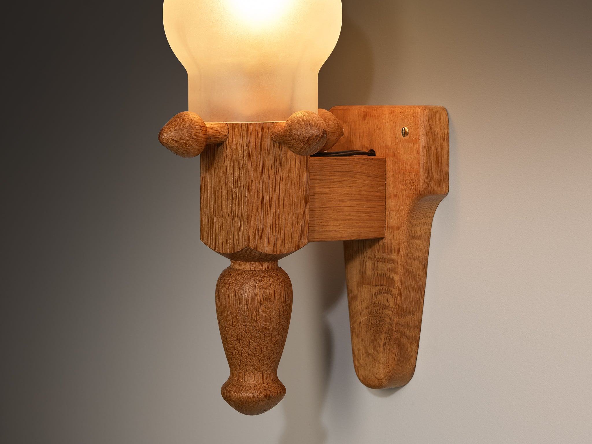 Guillerme & Chambron Pair of Wall Lights in Oak and Glass Lighting Morentz