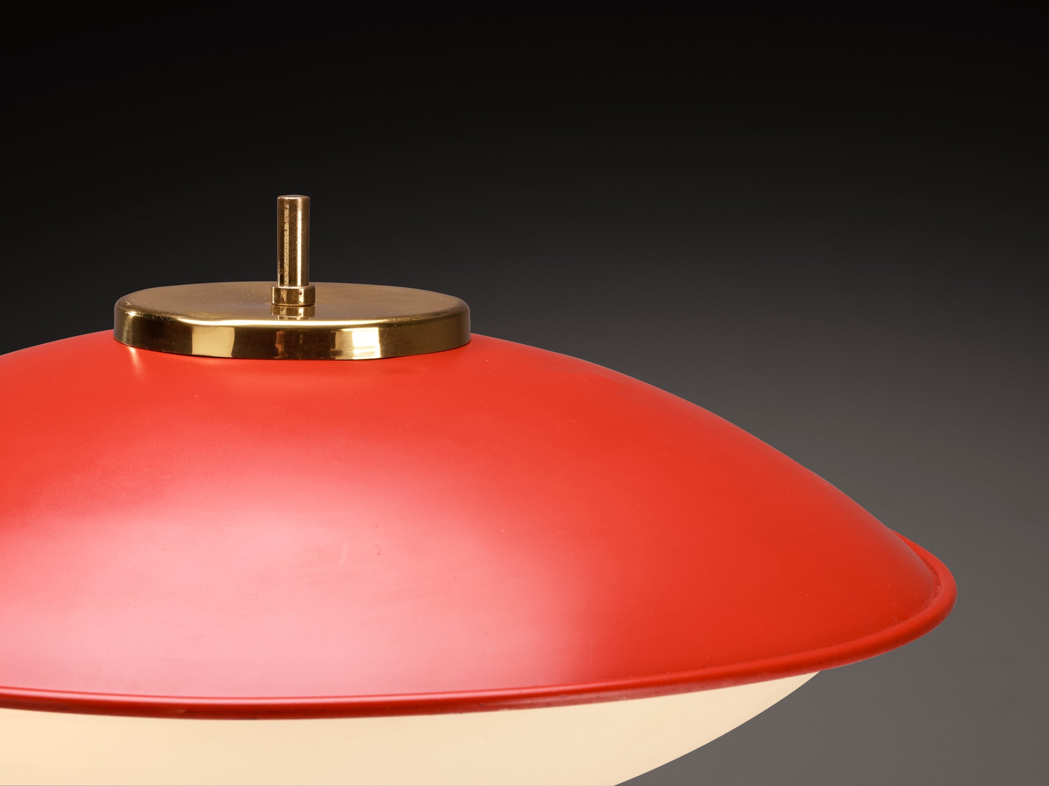1950s Stilnovo Floor Lamp in Brass Glass and Red Lacquered Steel Lighting Morentz