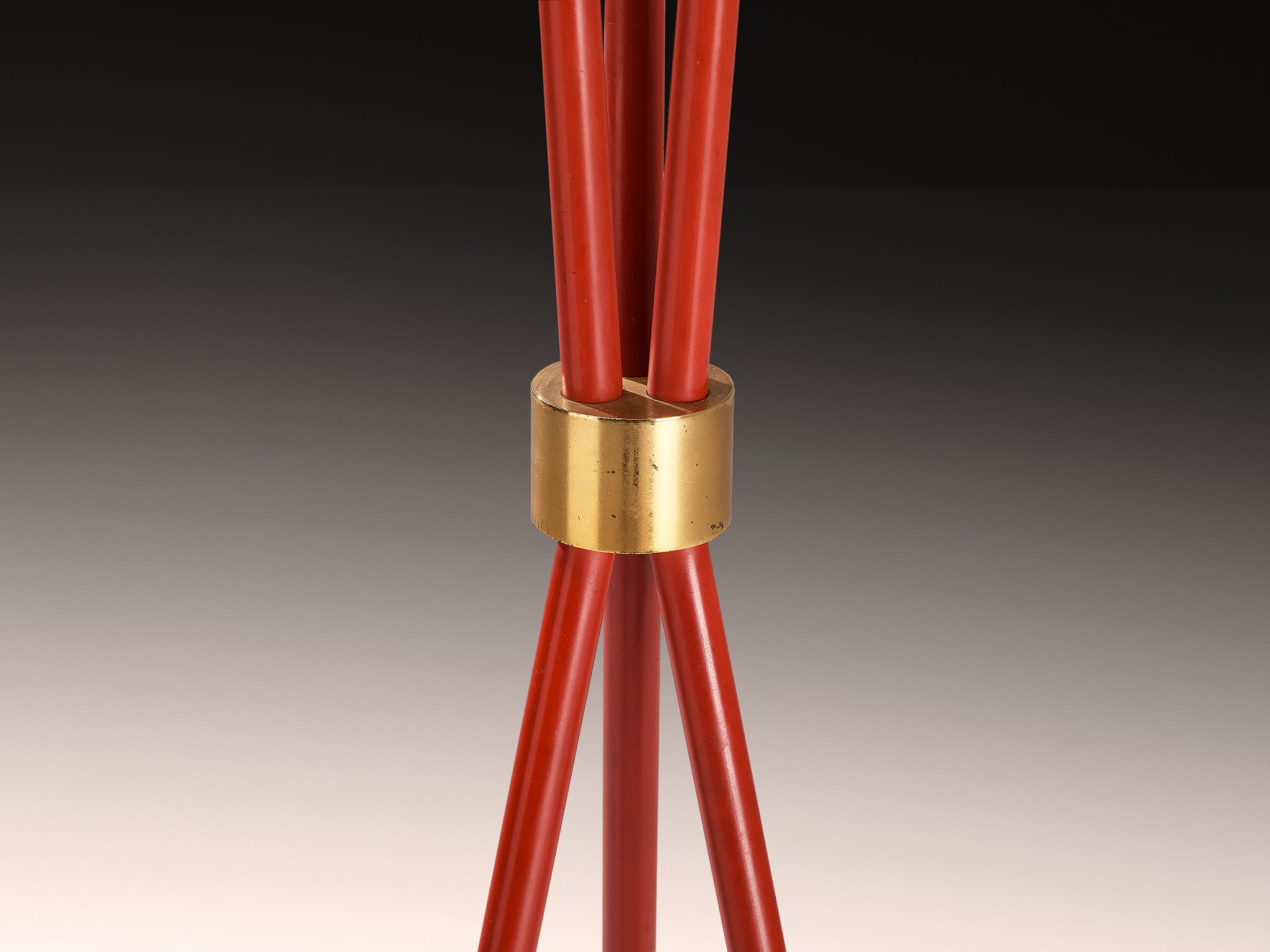 1950s Stilnovo Floor Lamp in Brass Glass and Red Lacquered Steel Lighting Morentz