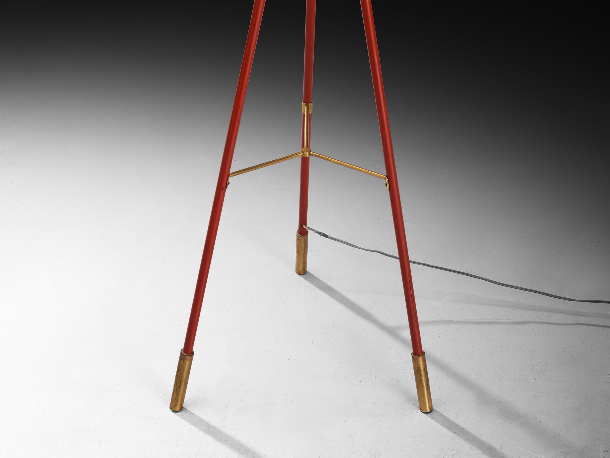 1950s Stilnovo Floor Lamp in Brass Glass and Red Lacquered Steel Lighting Morentz