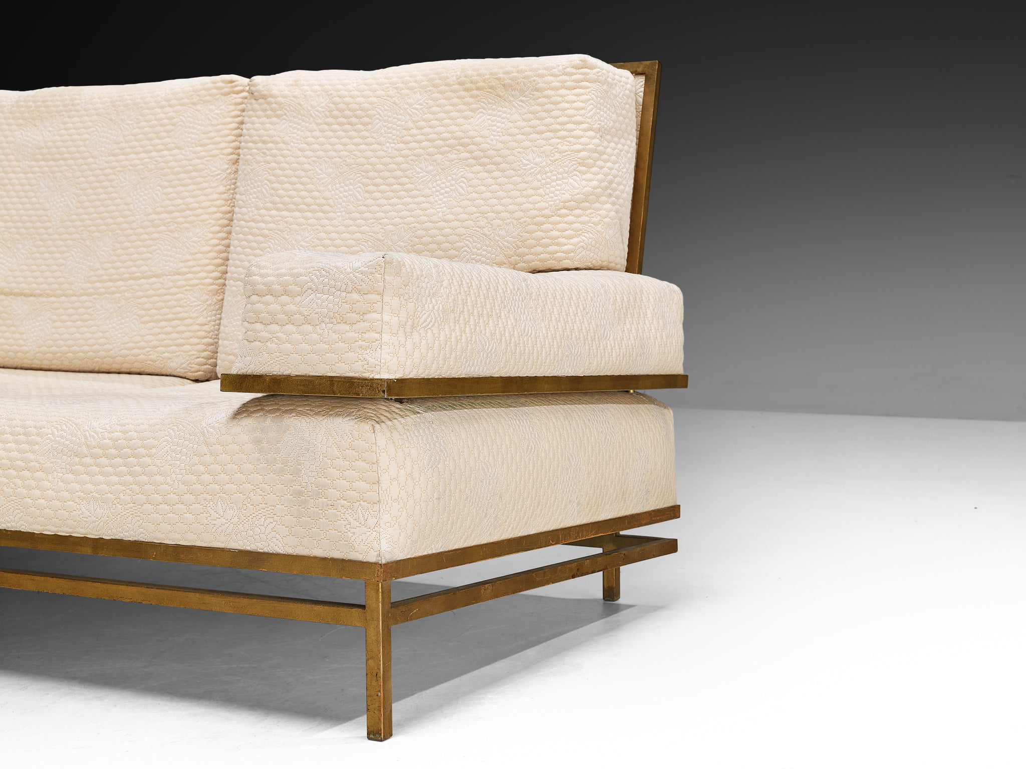 Robert Thibier Two Seat Sofa with Gold Painted Metal Frame Seating Morentz