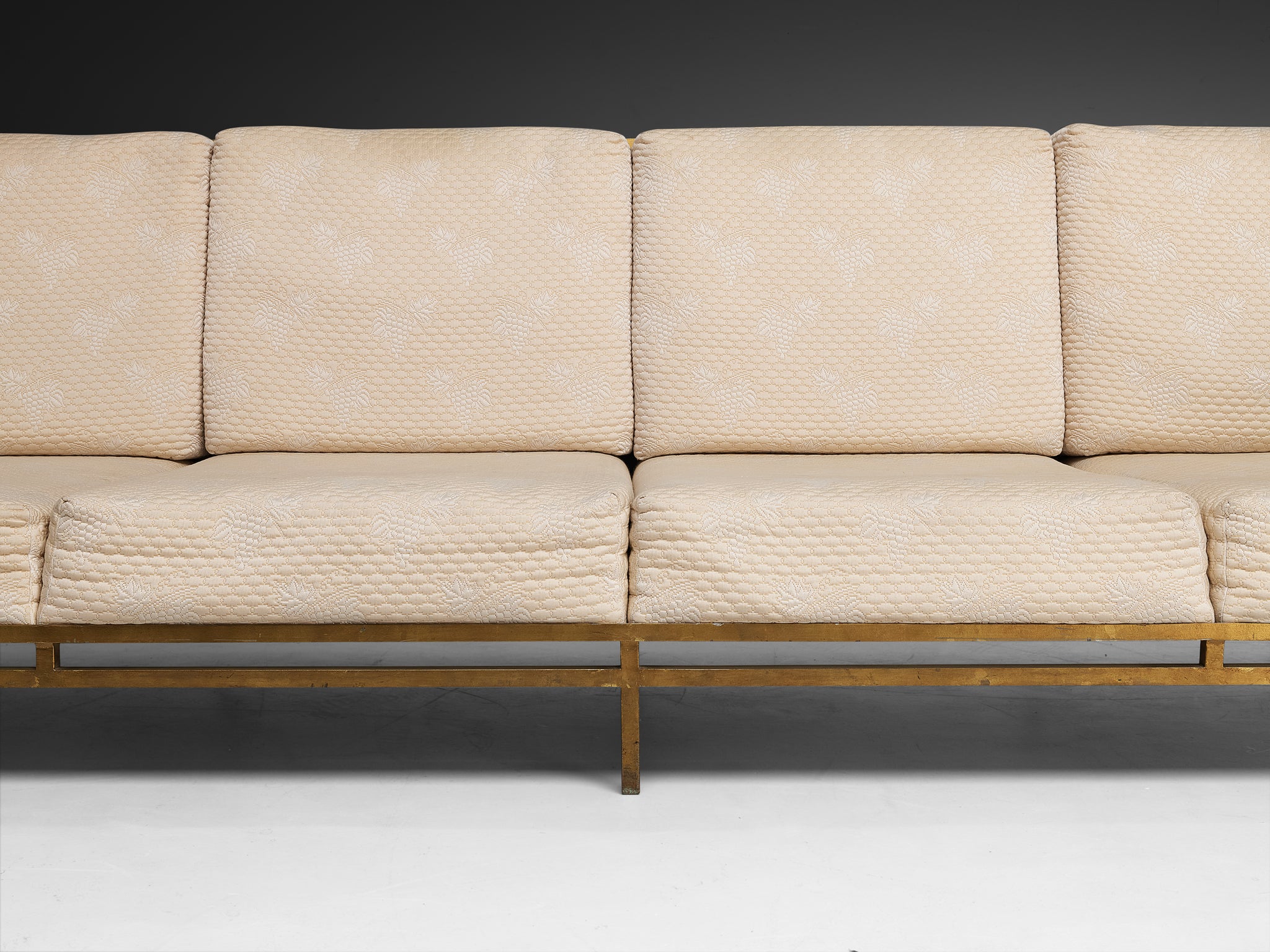 Robert Thibier Four Seat Sofa with Gold Painted Metal Frame Seating Morentz