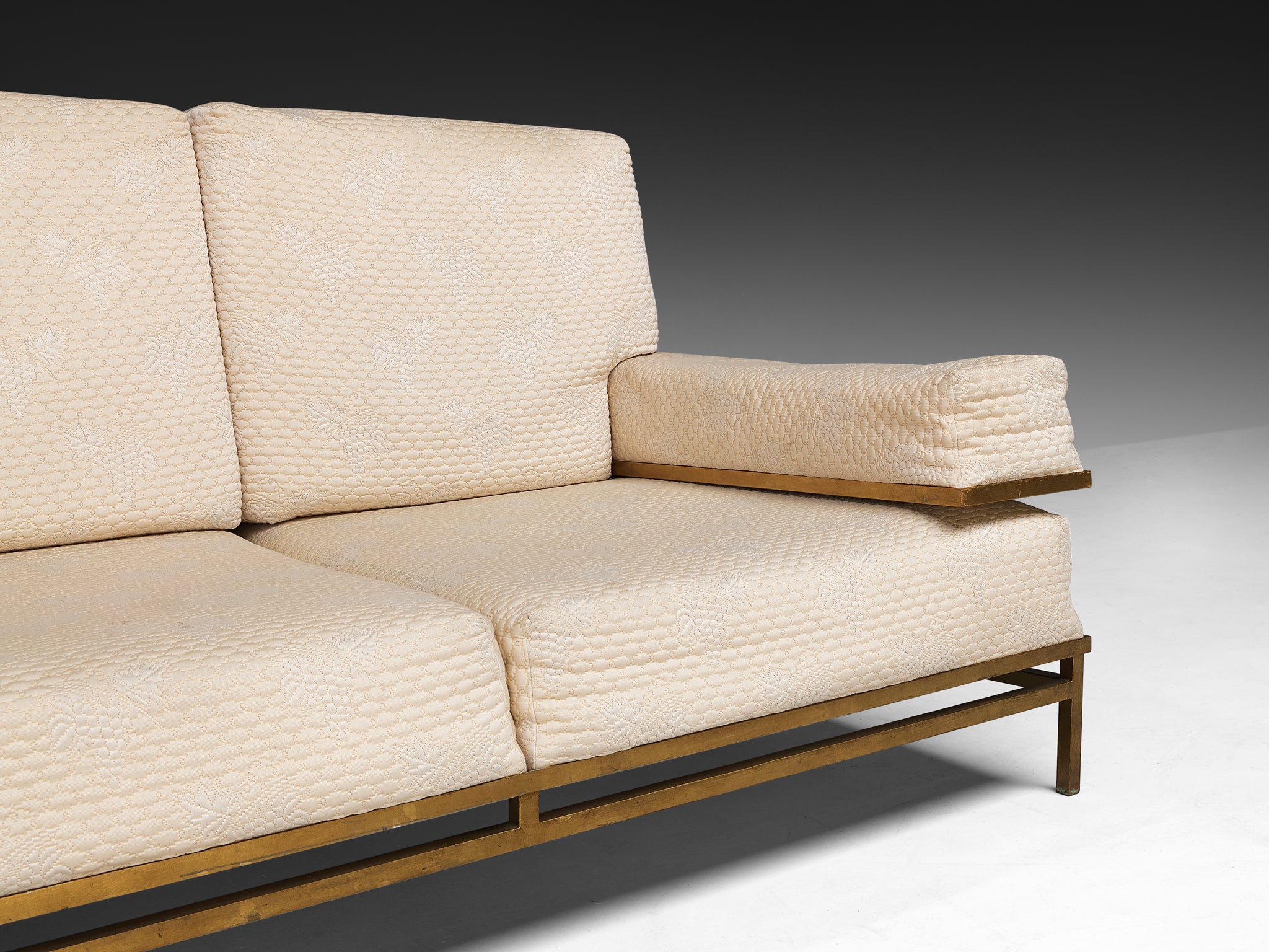 Robert Thibier Four Seat Sofa with Gold Painted Metal Frame Seating Morentz