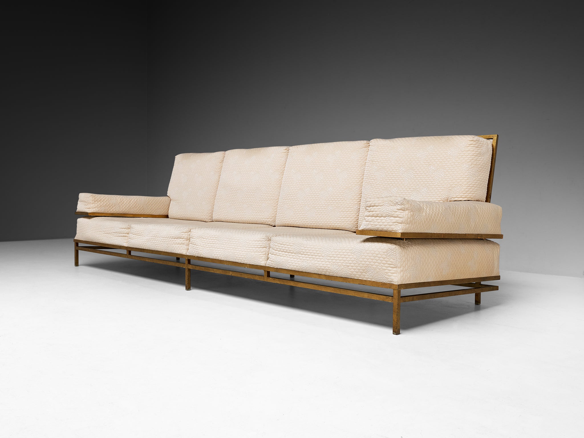 Robert Thibier Four Seat Sofa with Gold Painted Metal Frame
