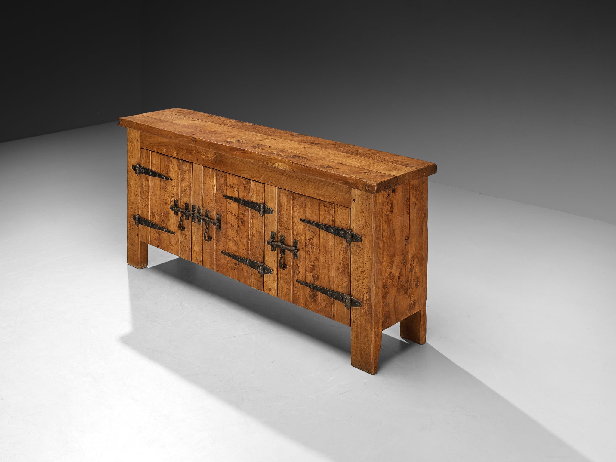 Charles Flandre Sideboard in Solid Elm and Wrought Iron Case pieces and storage cabinets Morentz