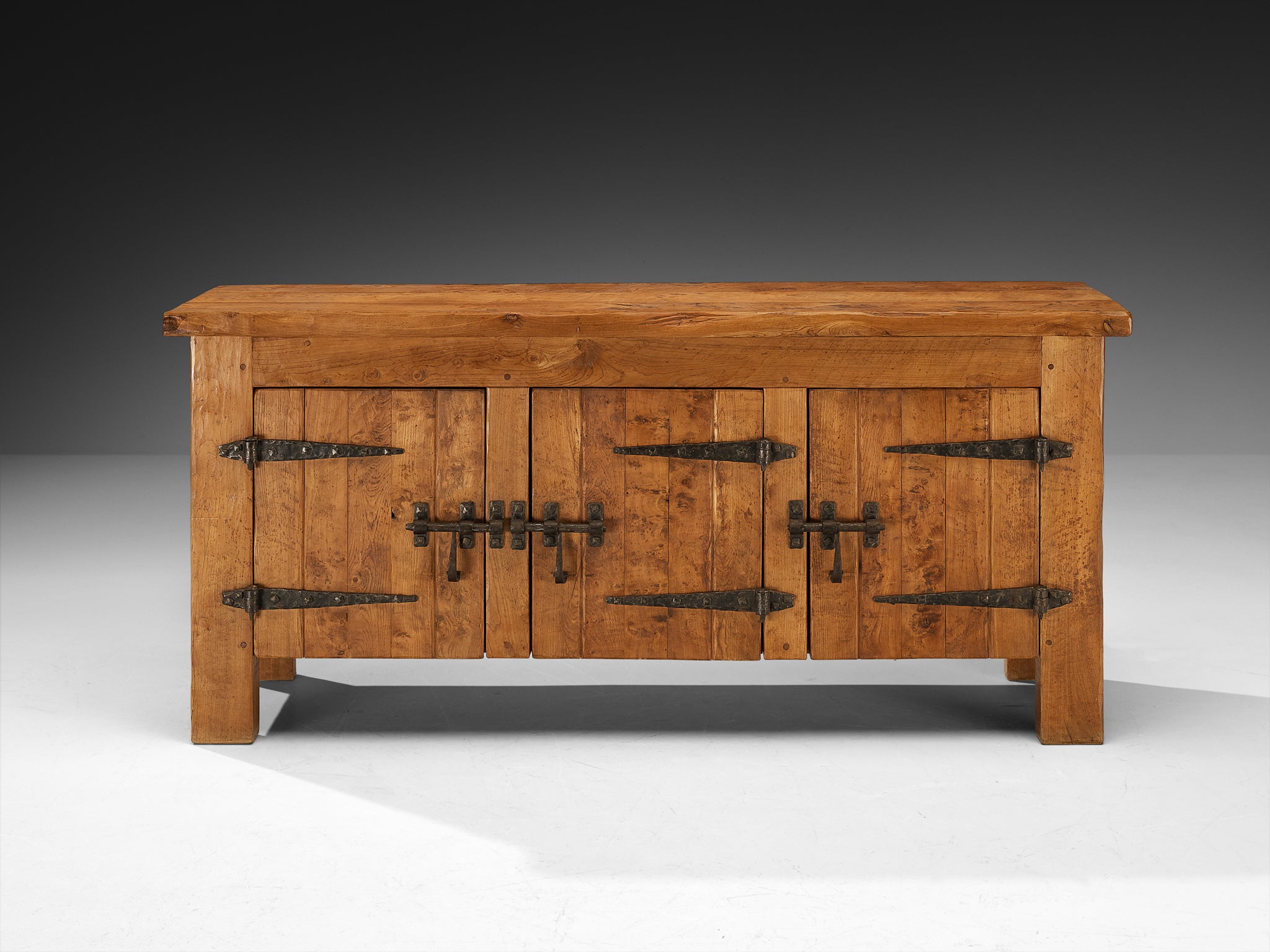 Charles Flandre Sideboard in Solid Elm and Wrought Iron Case pieces and storage cabinets Morentz