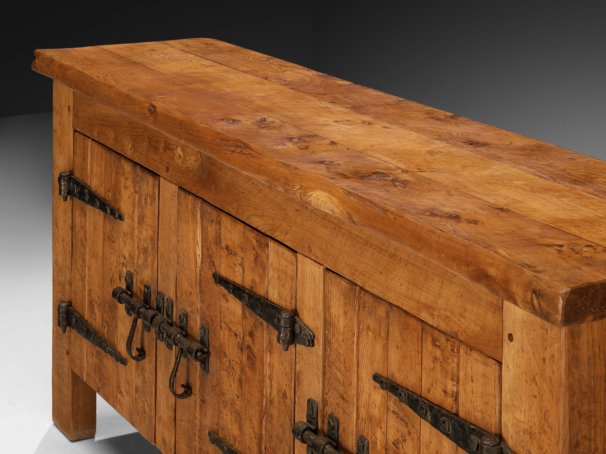 Charles Flandre Sideboard in Solid Elm and Wrought Iron Case pieces and storage cabinets Morentz