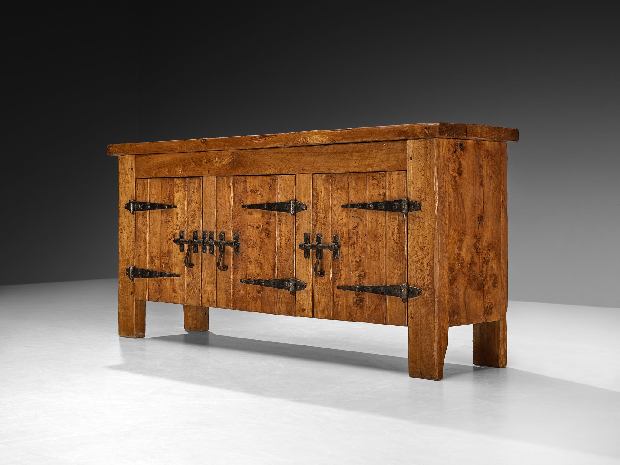 Charles Flandre Sideboard in Solid Elm and Wrought Iron Case pieces and storage cabinets Morentz