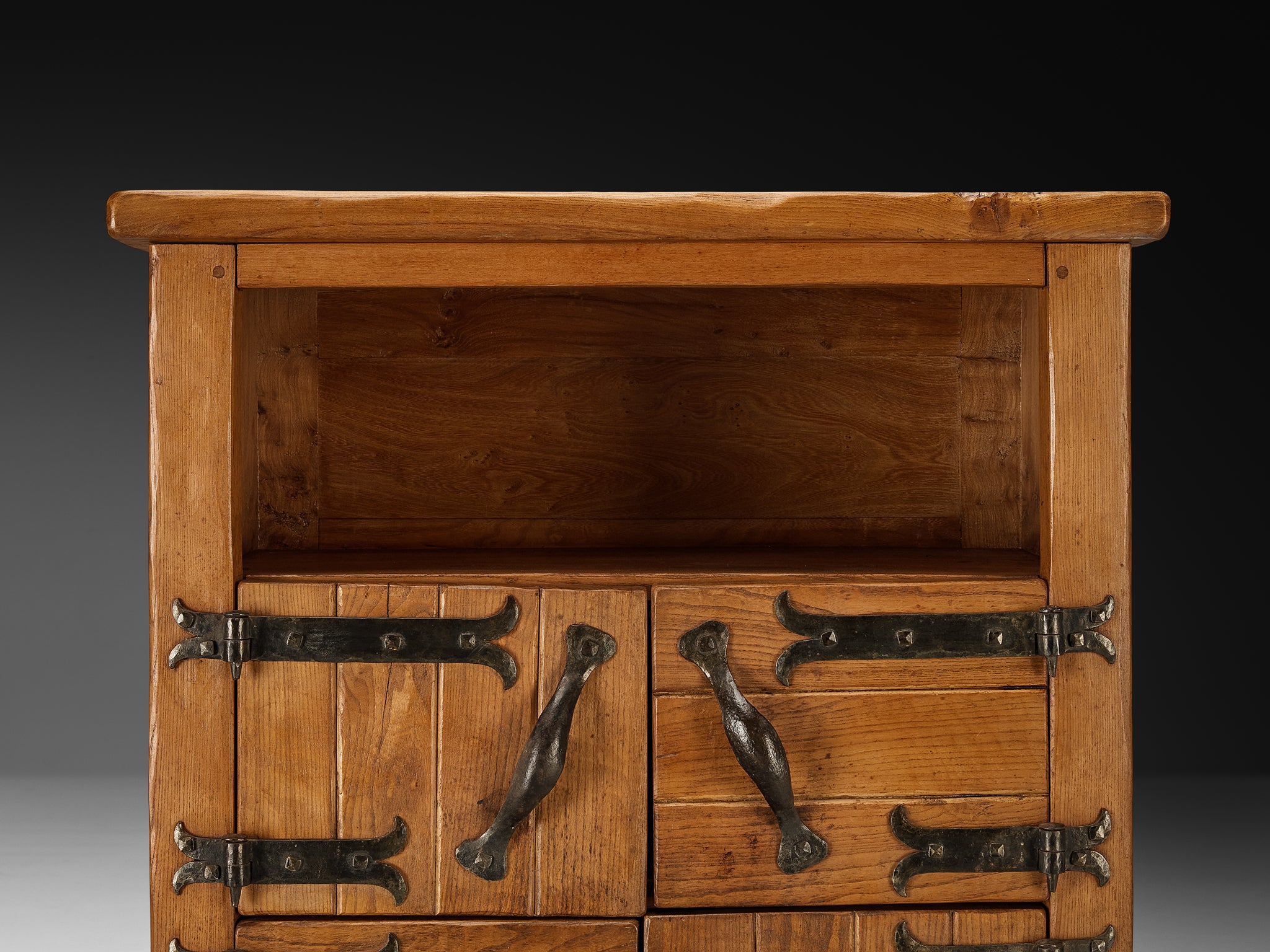 Charles Flandre Cabinet in Solid Elm and Wrought Iron Case pieces and storage cabinets Morentz