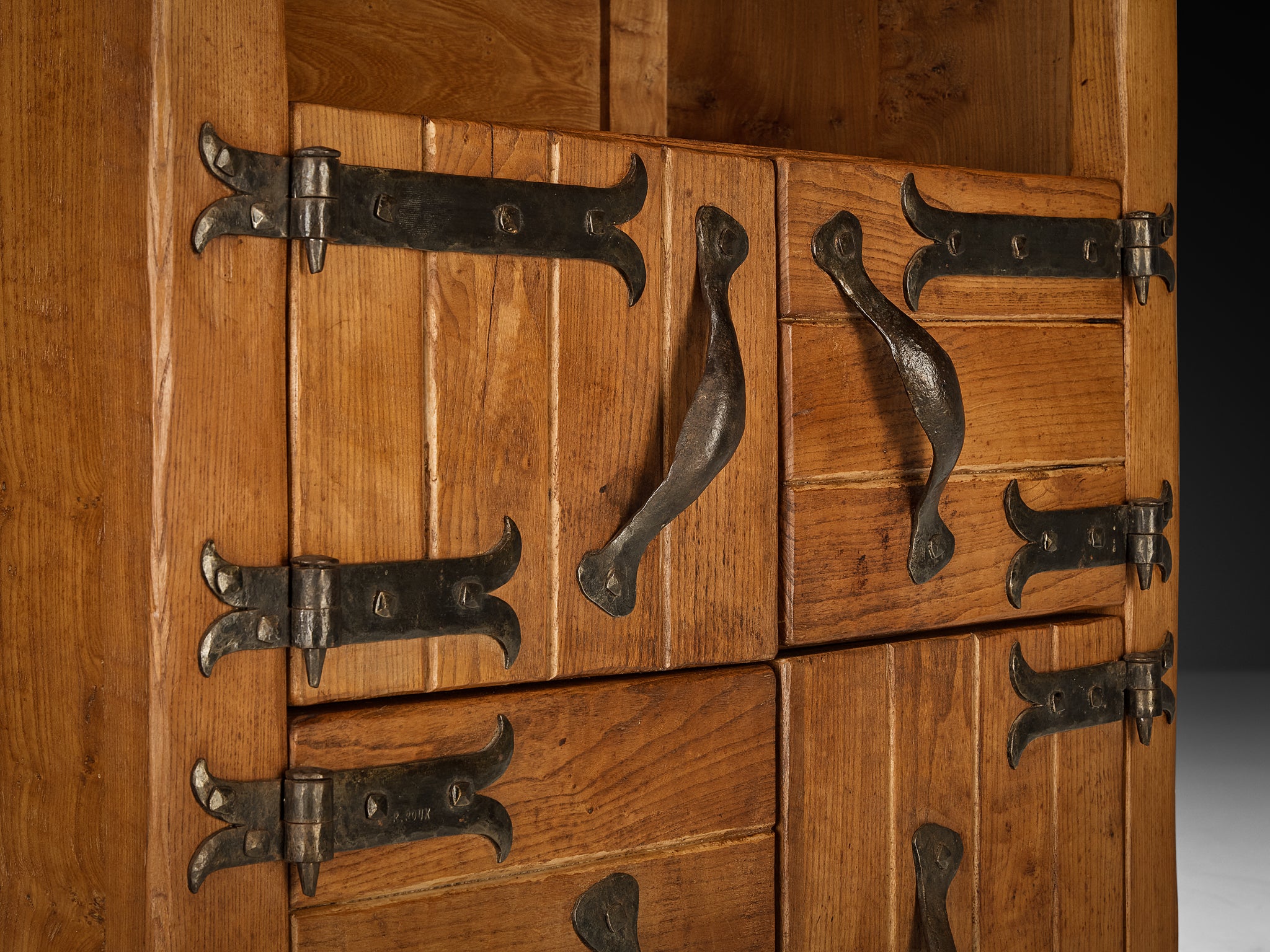 Charles Flandre Cabinet in Solid Elm and Wrought Iron Case pieces and storage cabinets Morentz