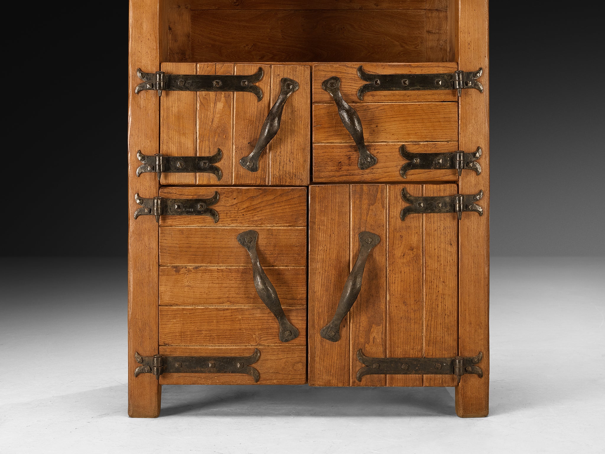 Charles Flandre Cabinet in Solid Elm and Wrought Iron Case pieces and storage cabinets Morentz