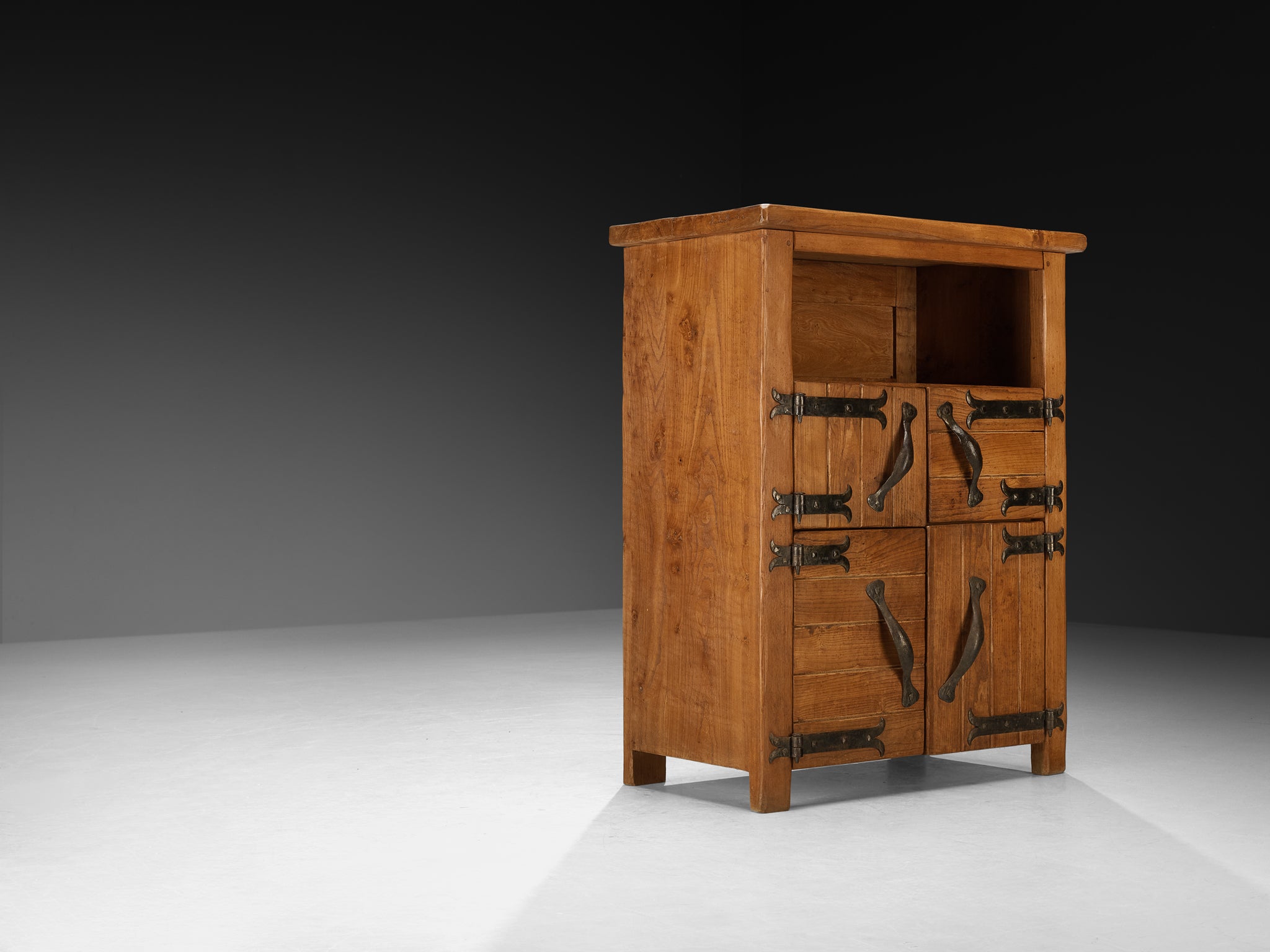 Charles Flandre Cabinet in Solid Elm and Wrought Iron Case pieces and storage cabinets Morentz