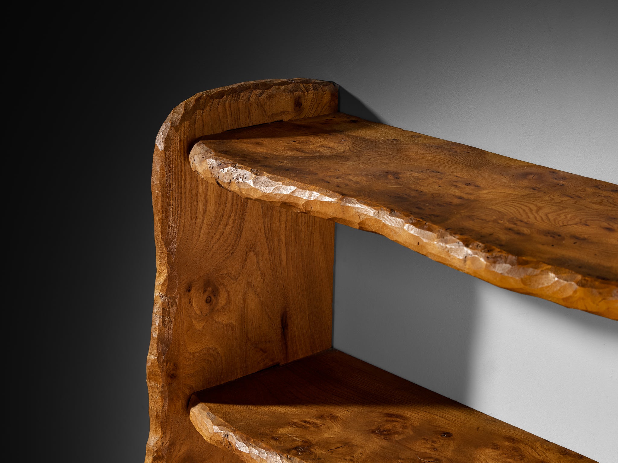 Charles Flandre Naturalistic Wall Mounted Shelf in Elm Case pieces and storage cabinets Morentz