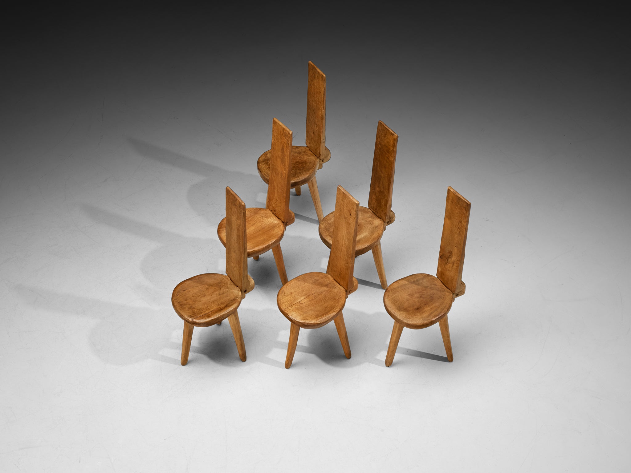 Charles Flandre Set of Six Naturalistic Chairs in Elm Seating Morentz