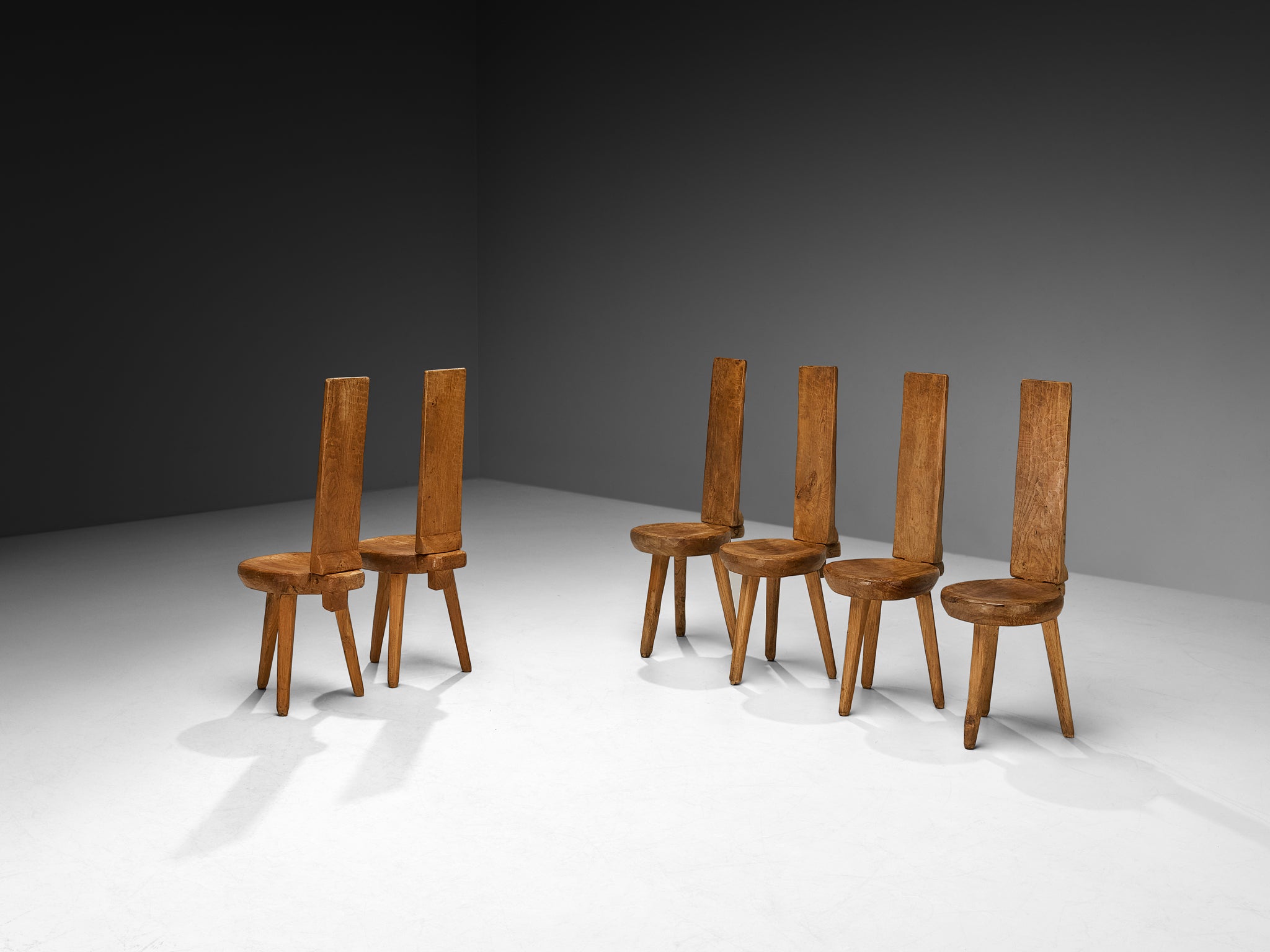 Charles Flandre Set of Six Naturalistic Chairs in Elm Seating Morentz