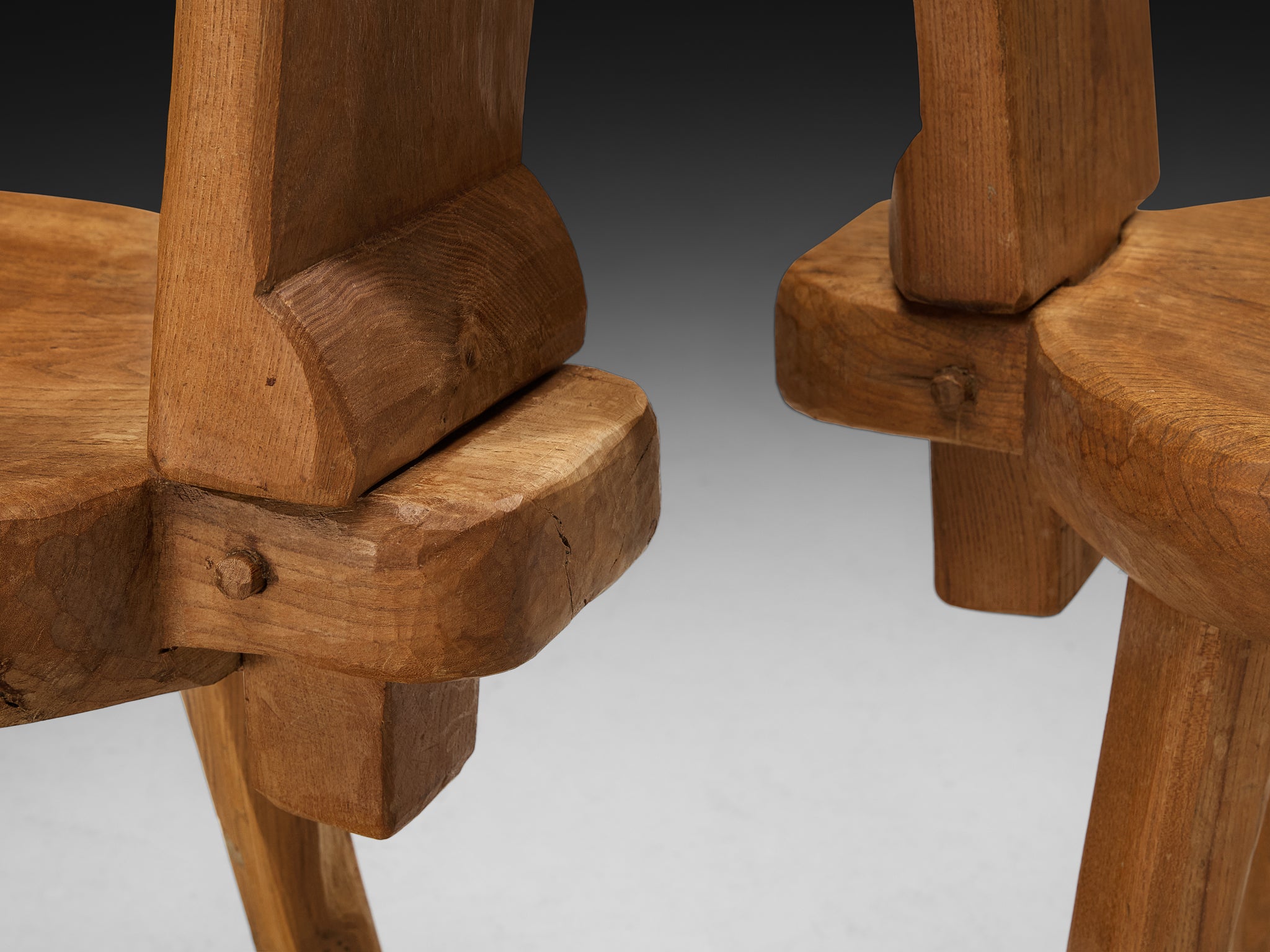 Charles Flandre Set of Six Naturalistic Chairs in Elm Seating Morentz