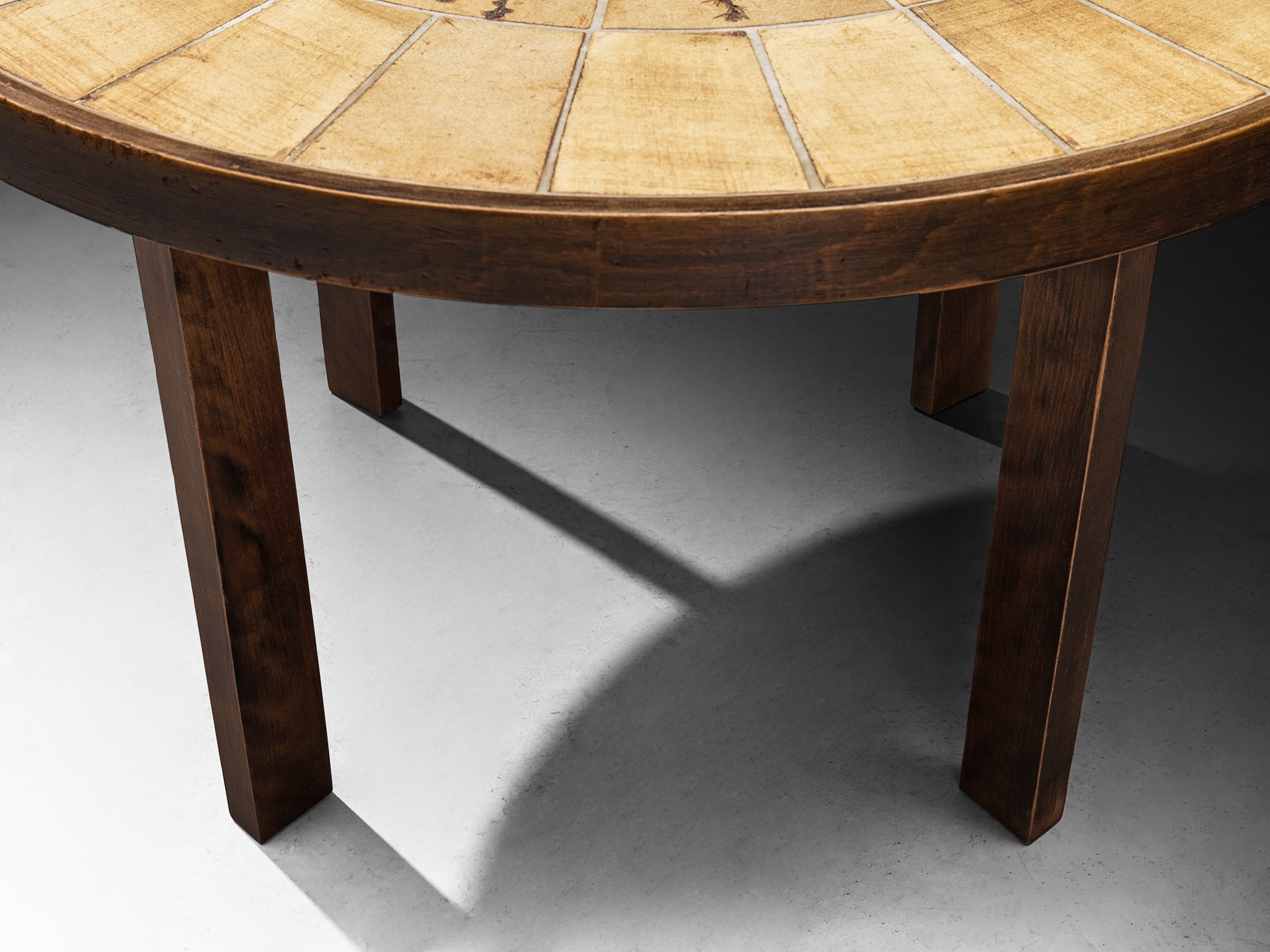 Roger Capron Dining Table with Floral Imprints in Ceramic and Wood