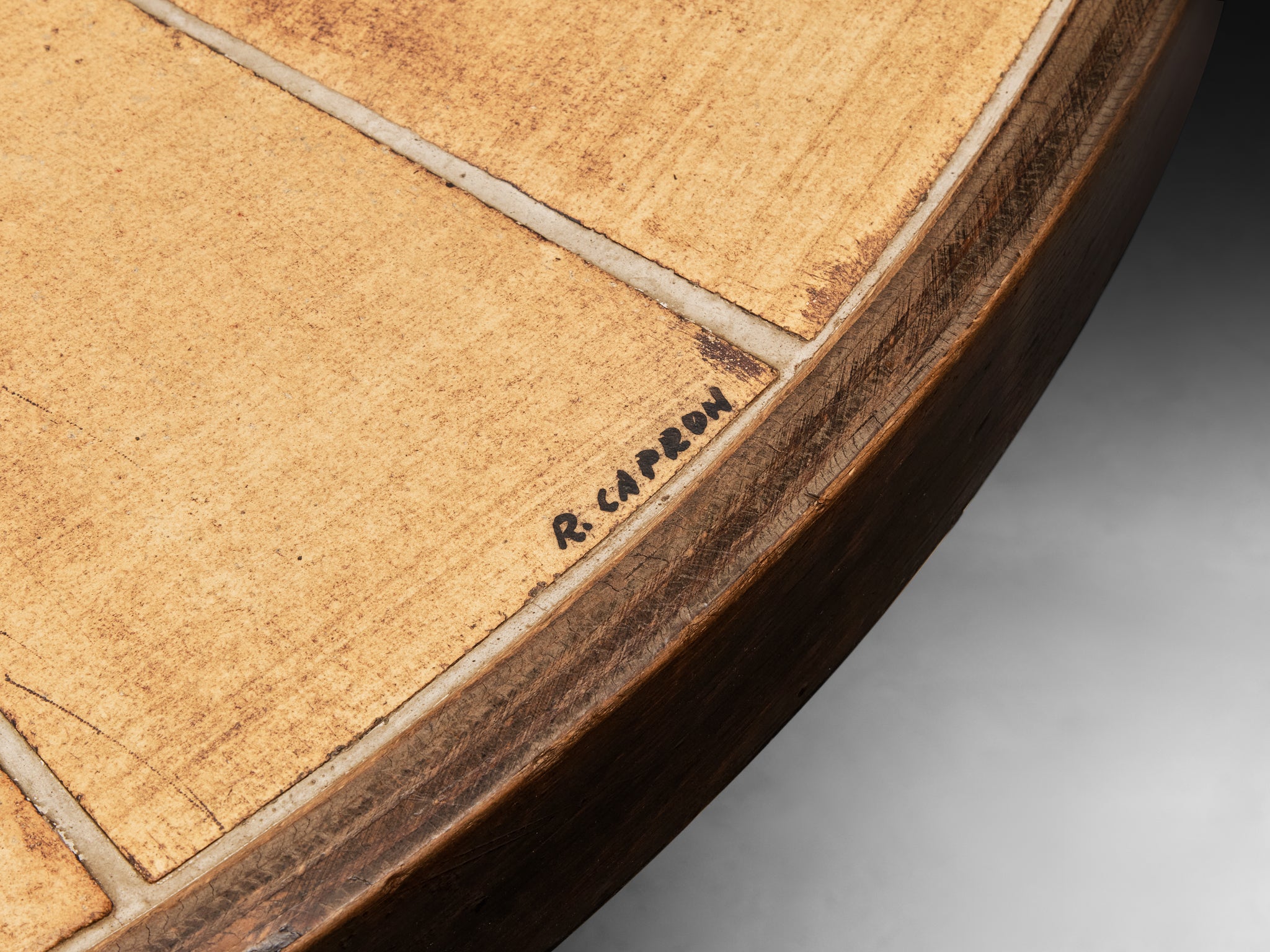 Roger Capron Dining Table with Floral Imprints in Ceramic and Wood