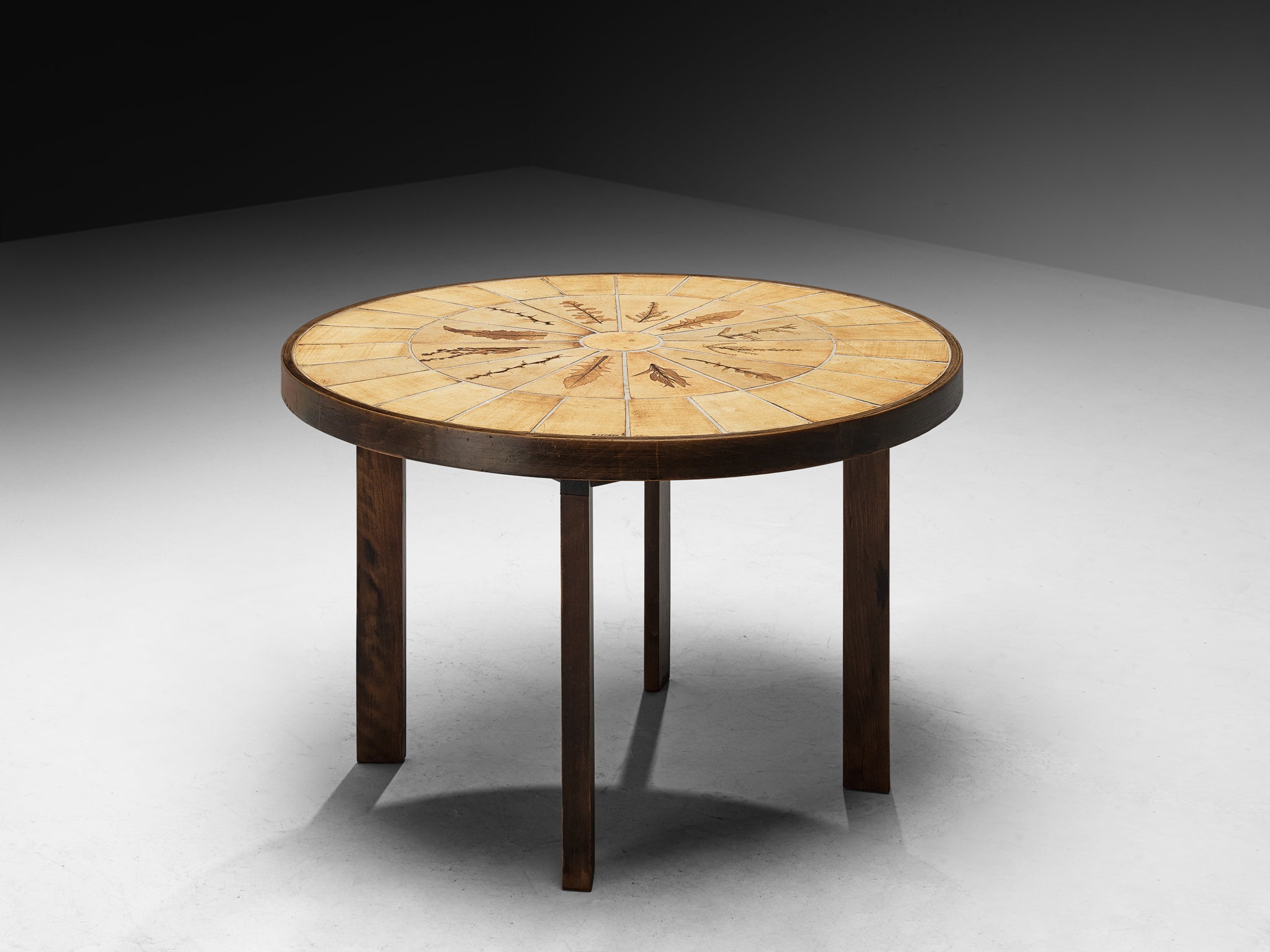 Roger Capron Dining Table with Floral Imprints in Ceramic and Wood