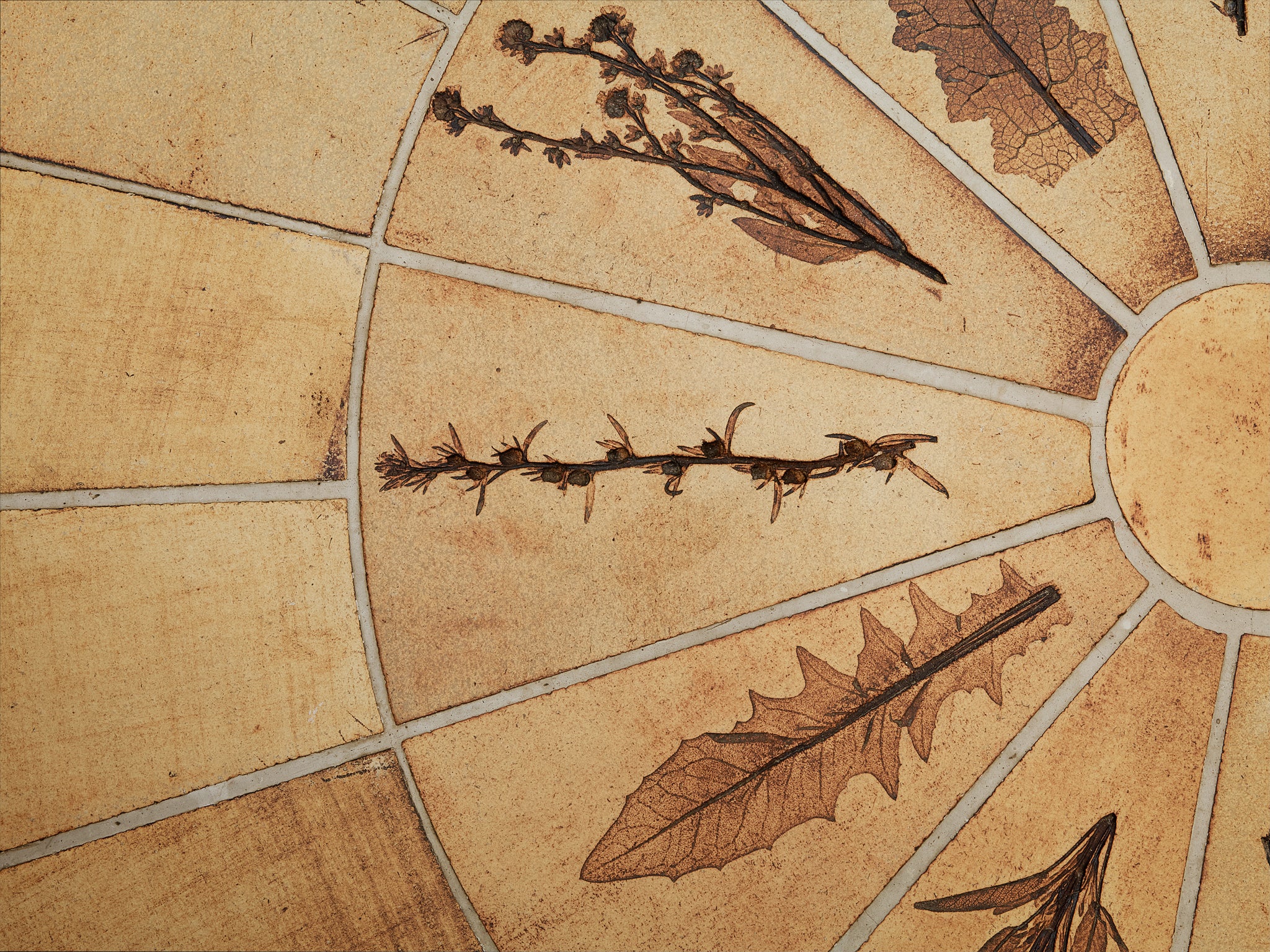 Roger Capron Dining Table with Floral Imprints in Ceramic and Wood