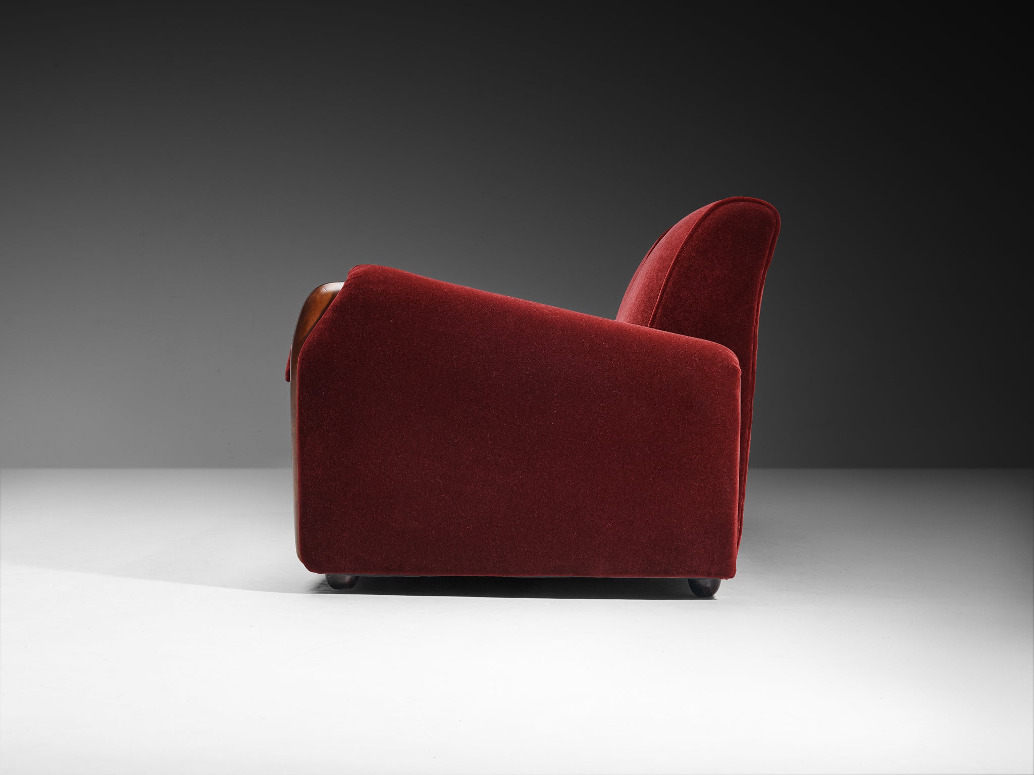 Osvaldo Borsani for Arredamenti Borsani Varedo Rare Three-Seat Sofa in Walnut and Mohair Seating Morentz