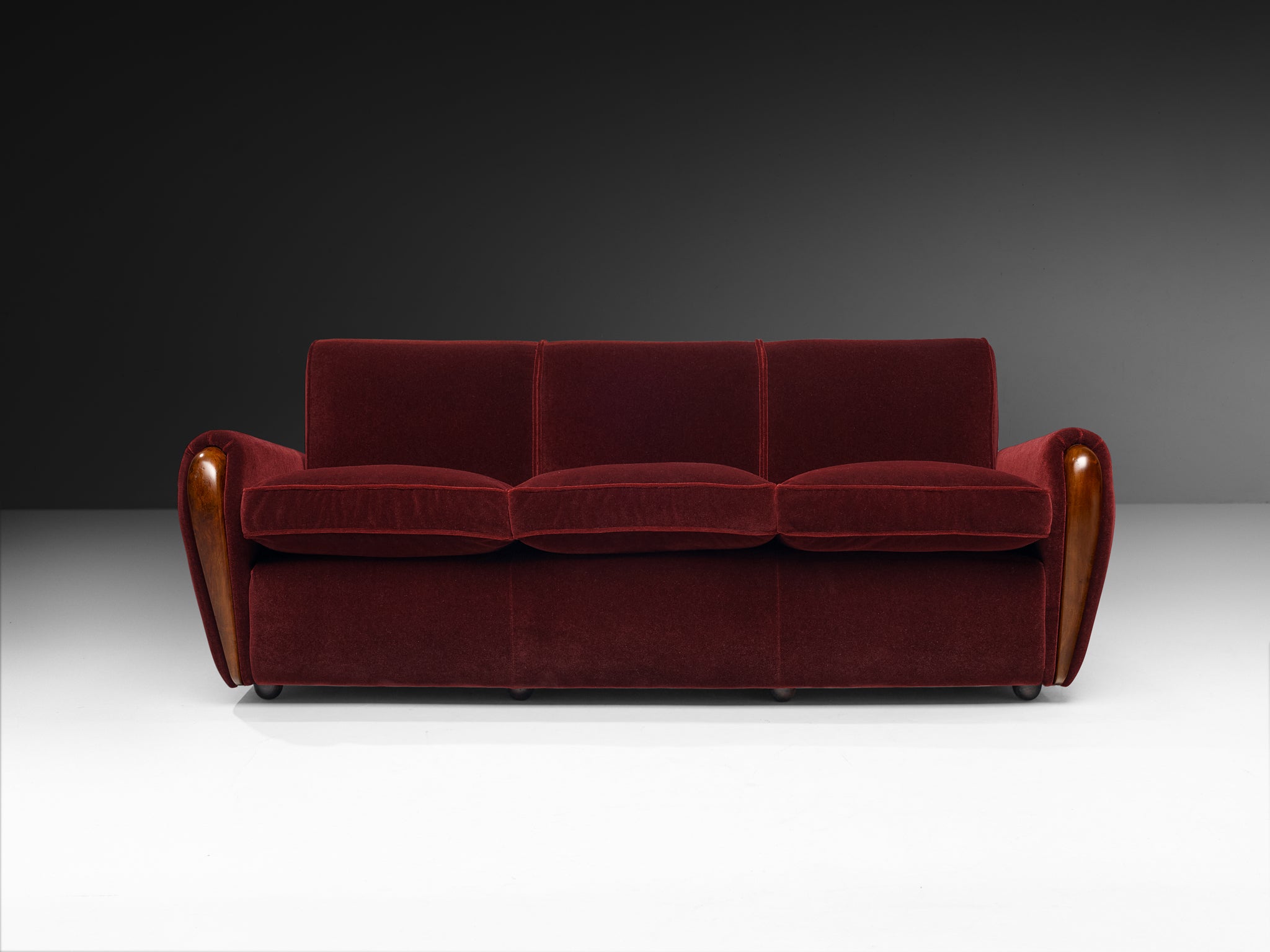 Osvaldo Borsani for Arredamenti Borsani Varedo Rare Three-Seat Sofa in Walnut and Mohair Seating Morentz