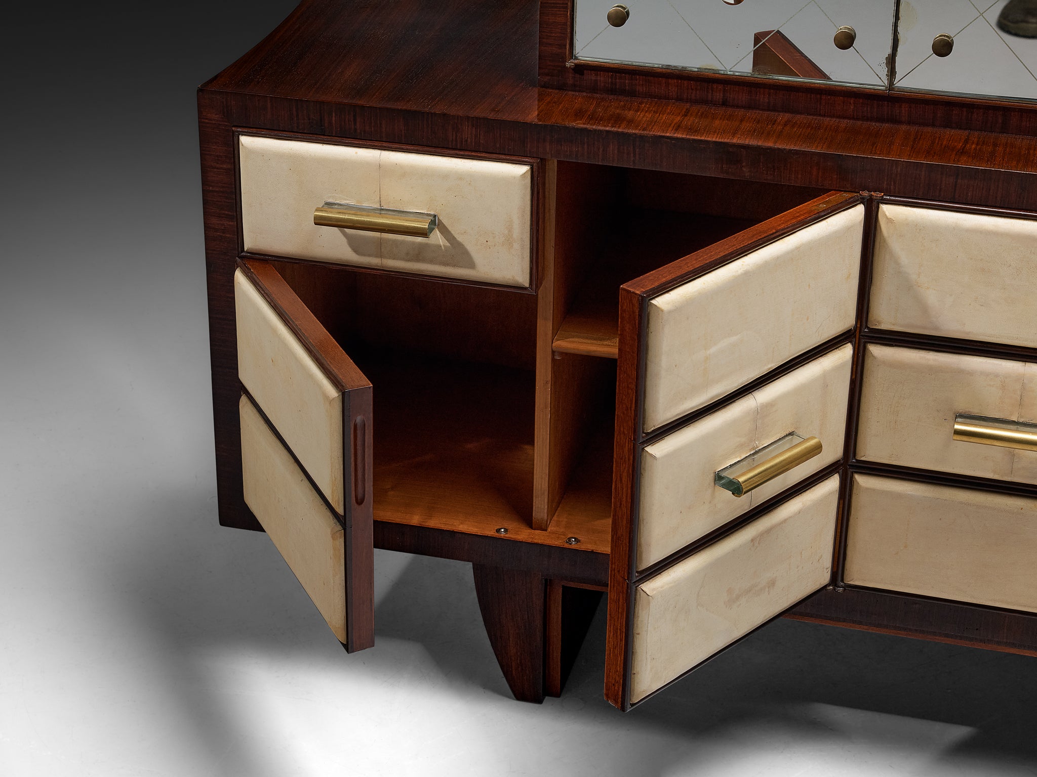Osvaldo Borsani for ABV Cabinet in Wood, Parchment with Mirrored Doors