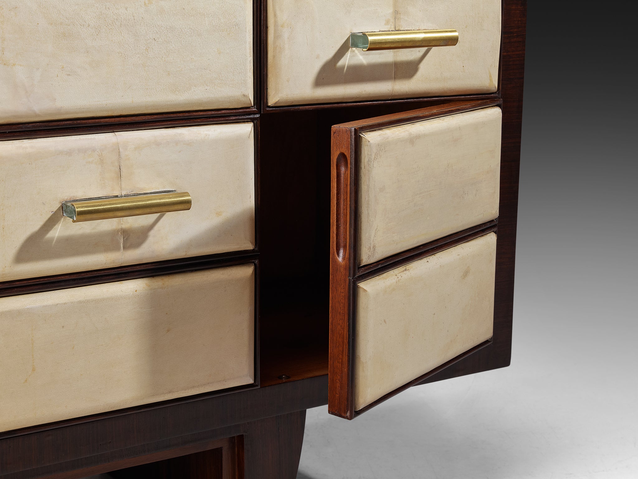 Osvaldo Borsani for ABV Cabinet in Wood, Parchment with Mirrored Doors