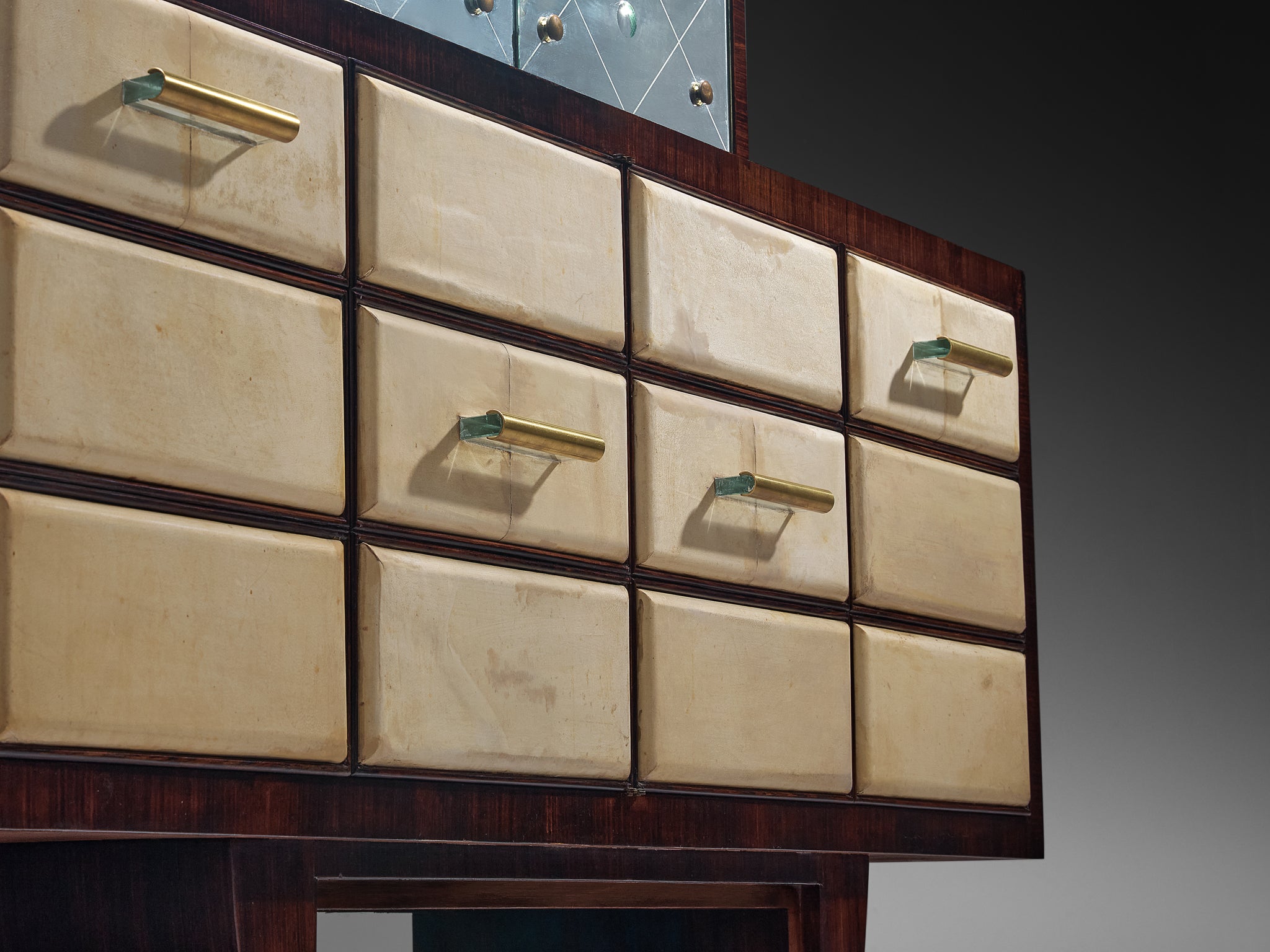 Osvaldo Borsani for ABV Cabinet in Wood, Parchment with Mirrored Doors