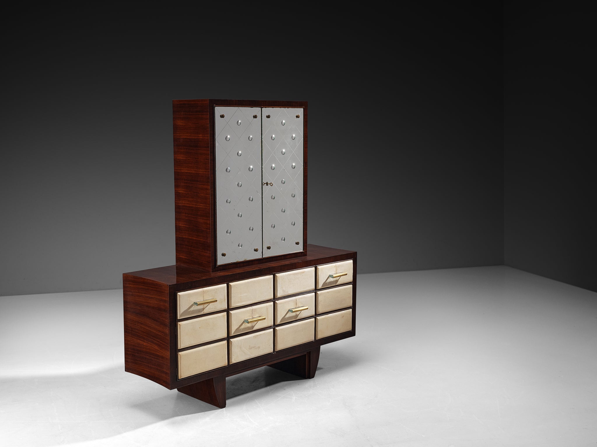 Osvaldo Borsani for ABV Cabinet in Wood, Parchment with Mirrored Doors
