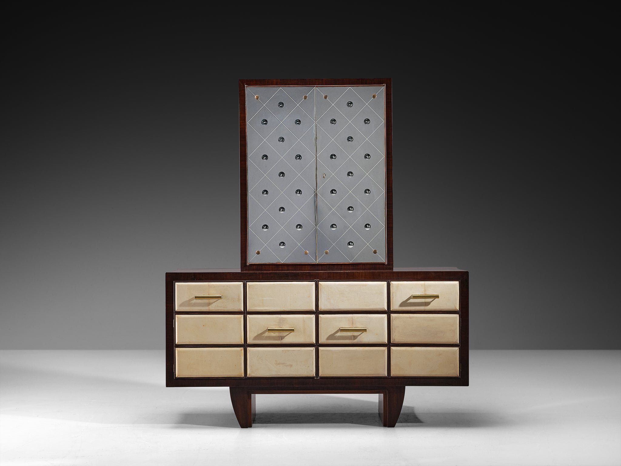 Osvaldo Borsani for ABV Cabinet in Wood, Parchment with Mirrored Doors