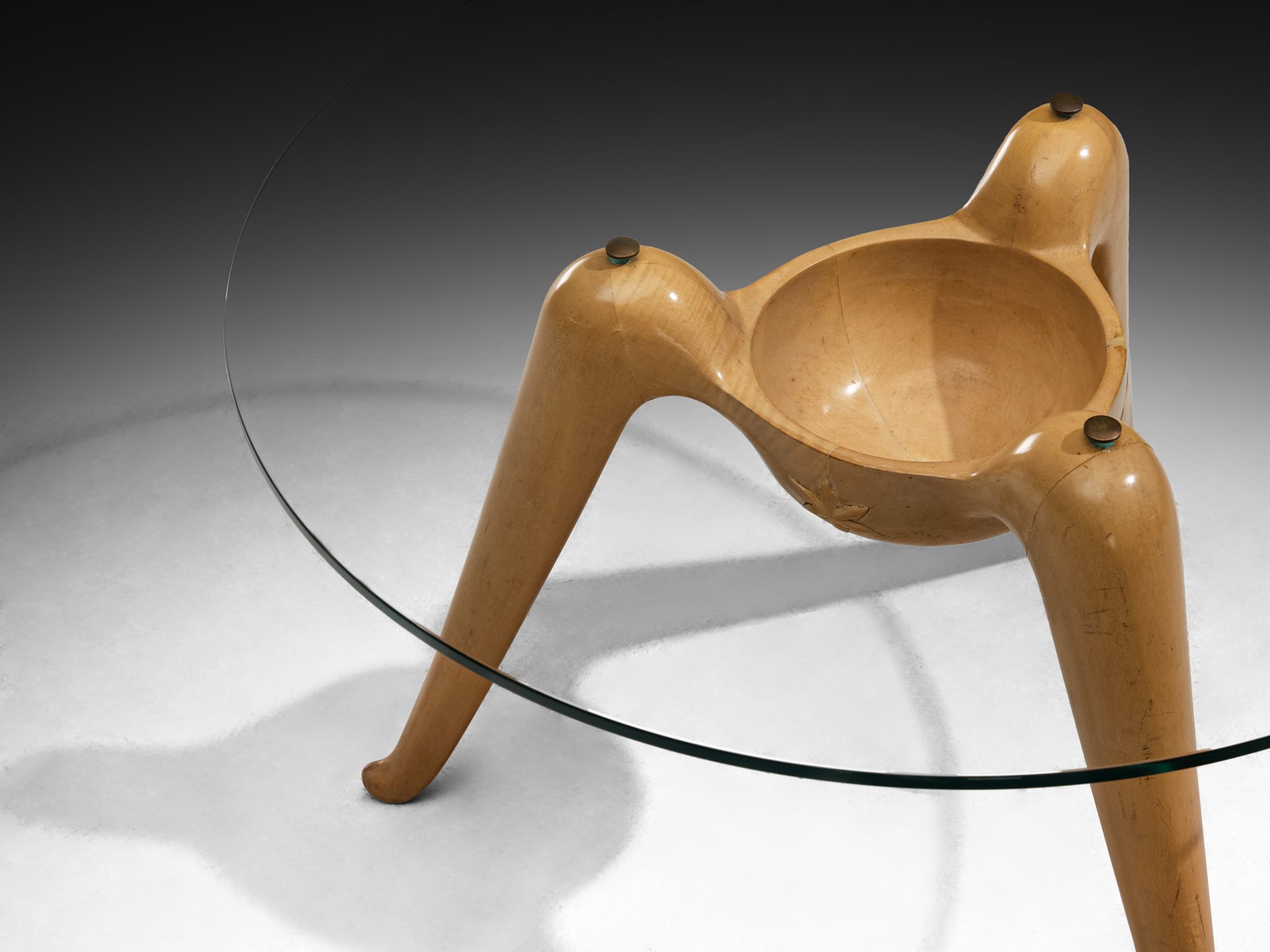 Rare Osvaldo Borsani for ABV '5052' Carved Side Table in Wood and Glass Tables Morentz