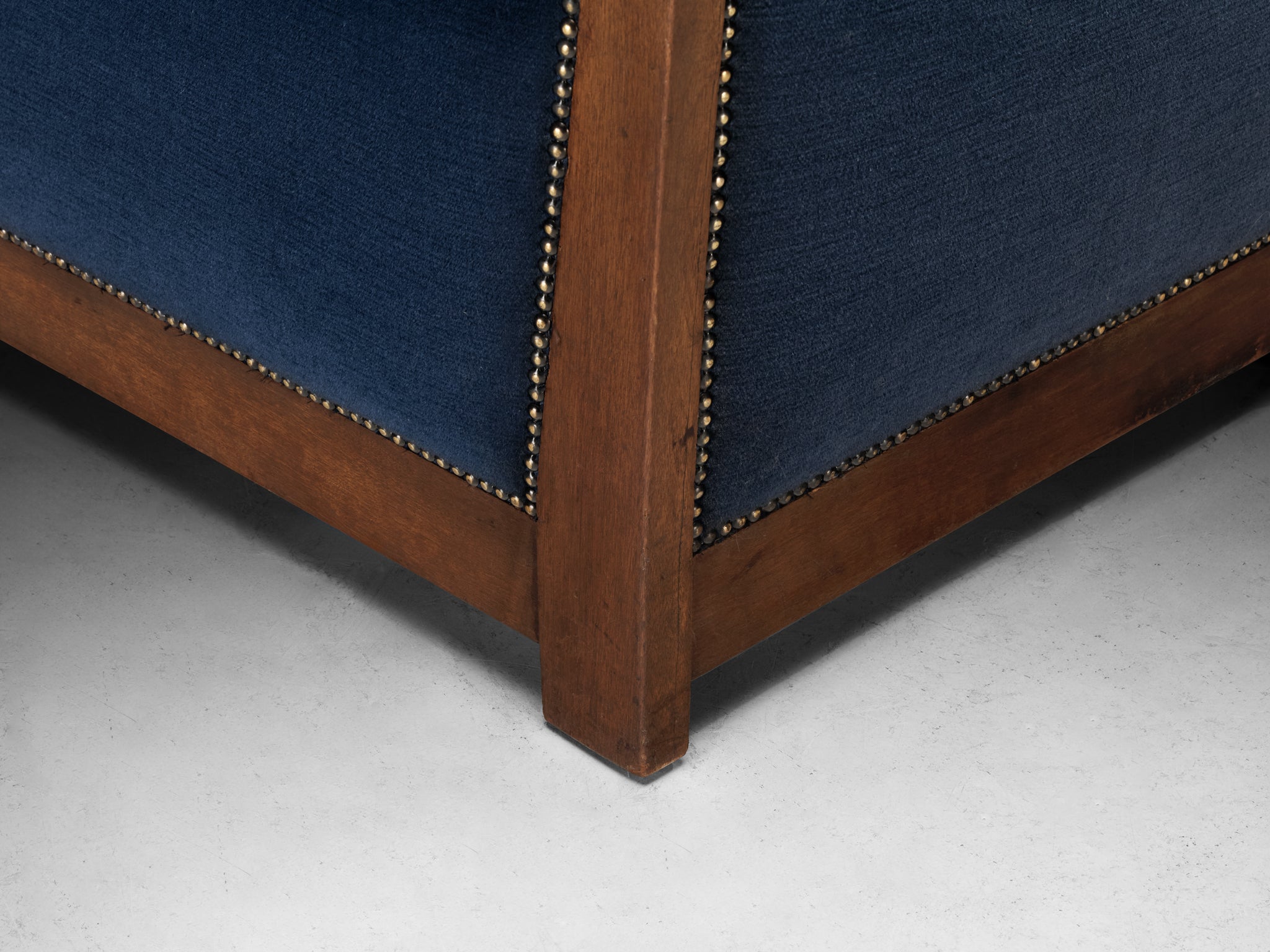 Art Deco Club Chair in Walnut and Blue Velvet Seating Morentz