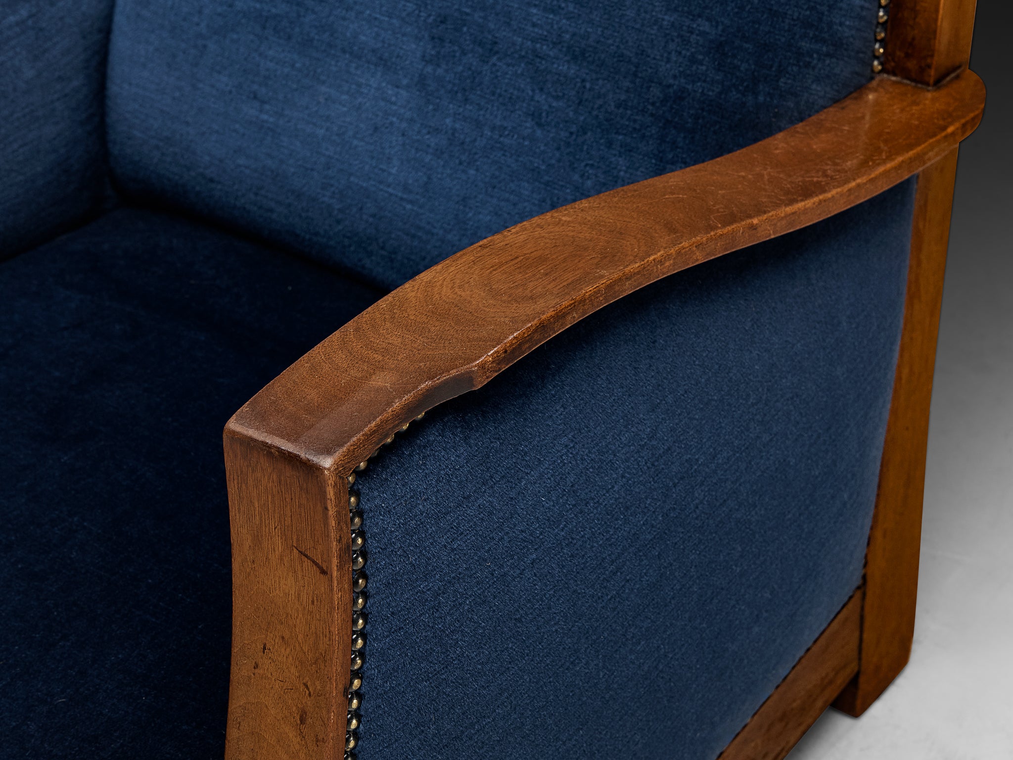 Art Deco Club Chair in Walnut and Blue Velvet Seating Morentz