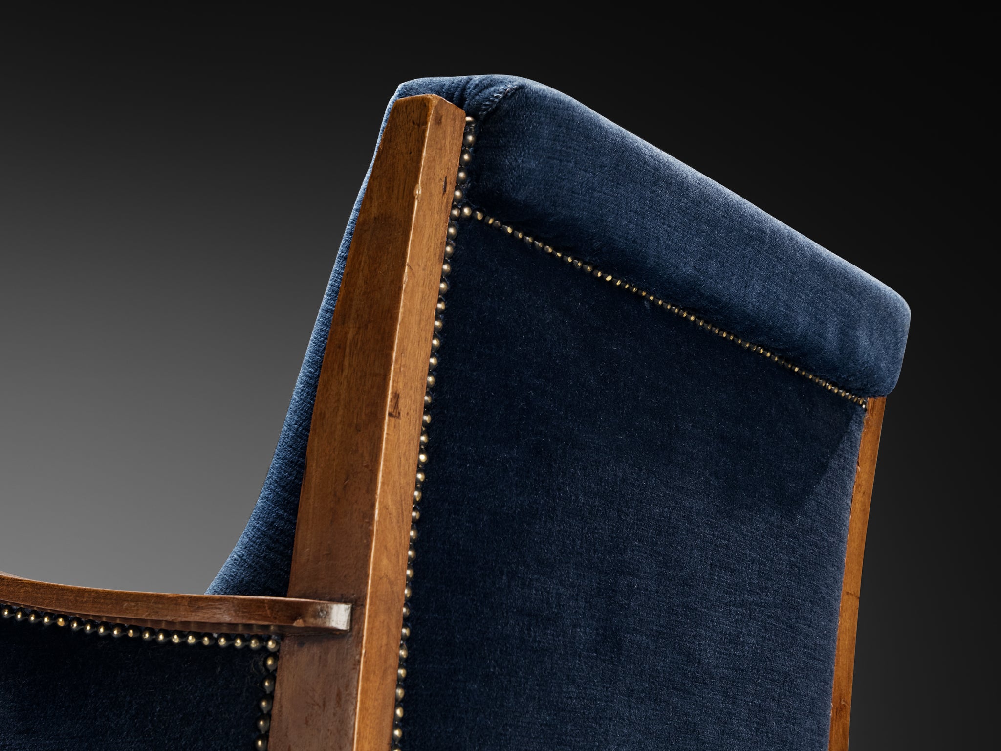 Art Deco Club Chair in Walnut and Blue Velvet Seating Morentz