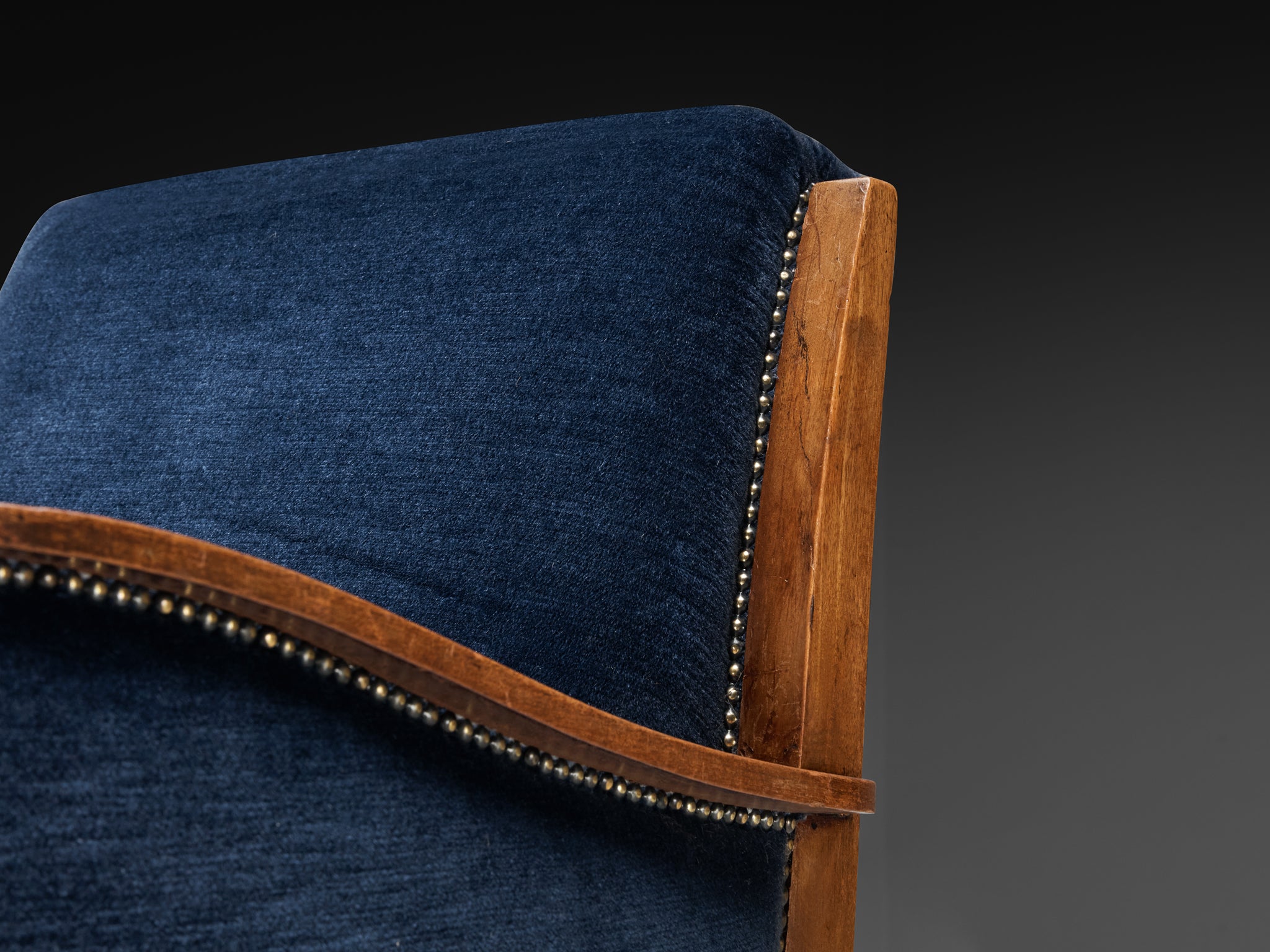 Art Deco Club Chair in Walnut and Blue Velvet Seating Morentz