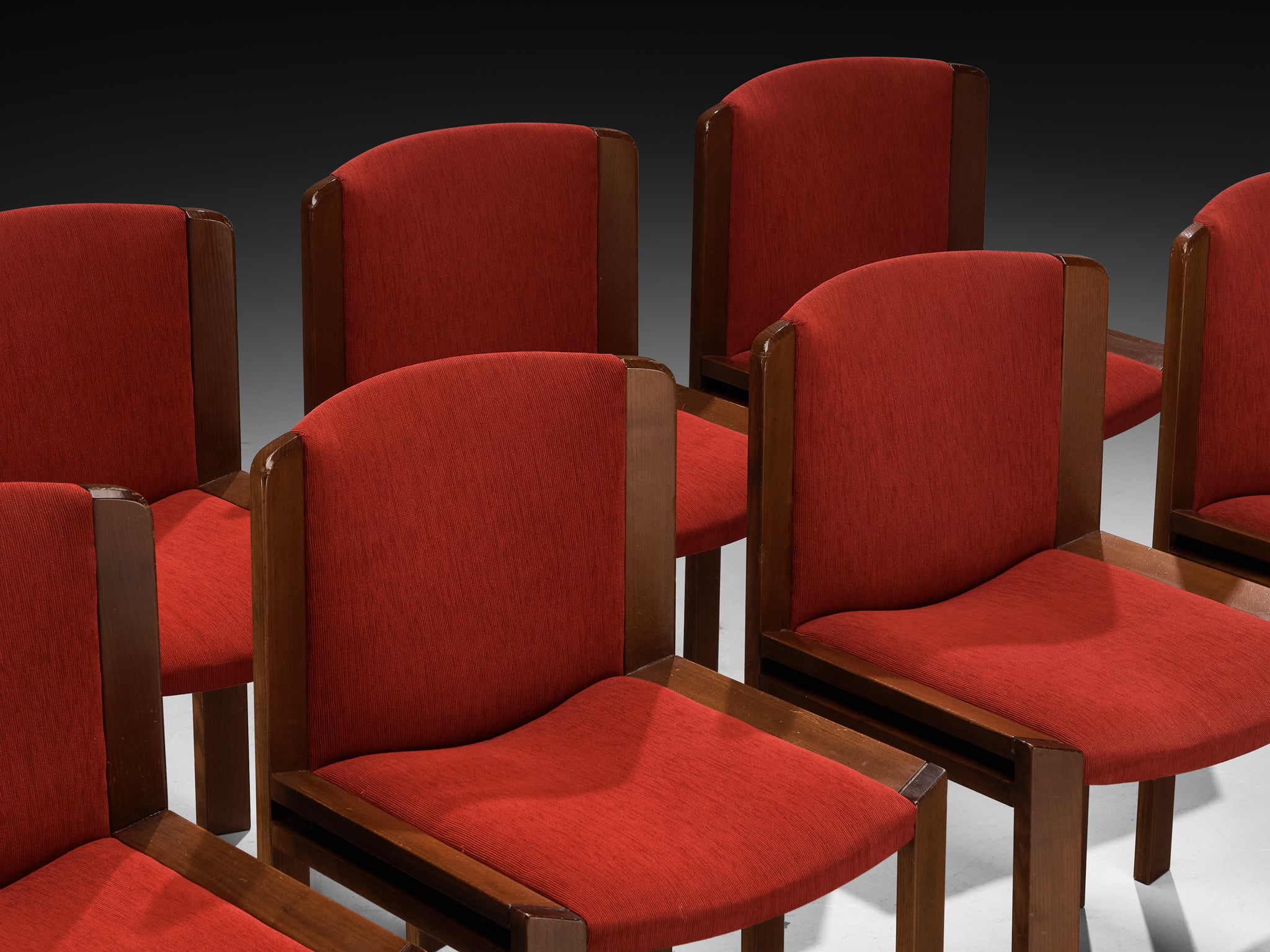 Joe Colombo for Pozzi Set of Eight '300' Dining Chairs in Red Upholstery Seating Morentz