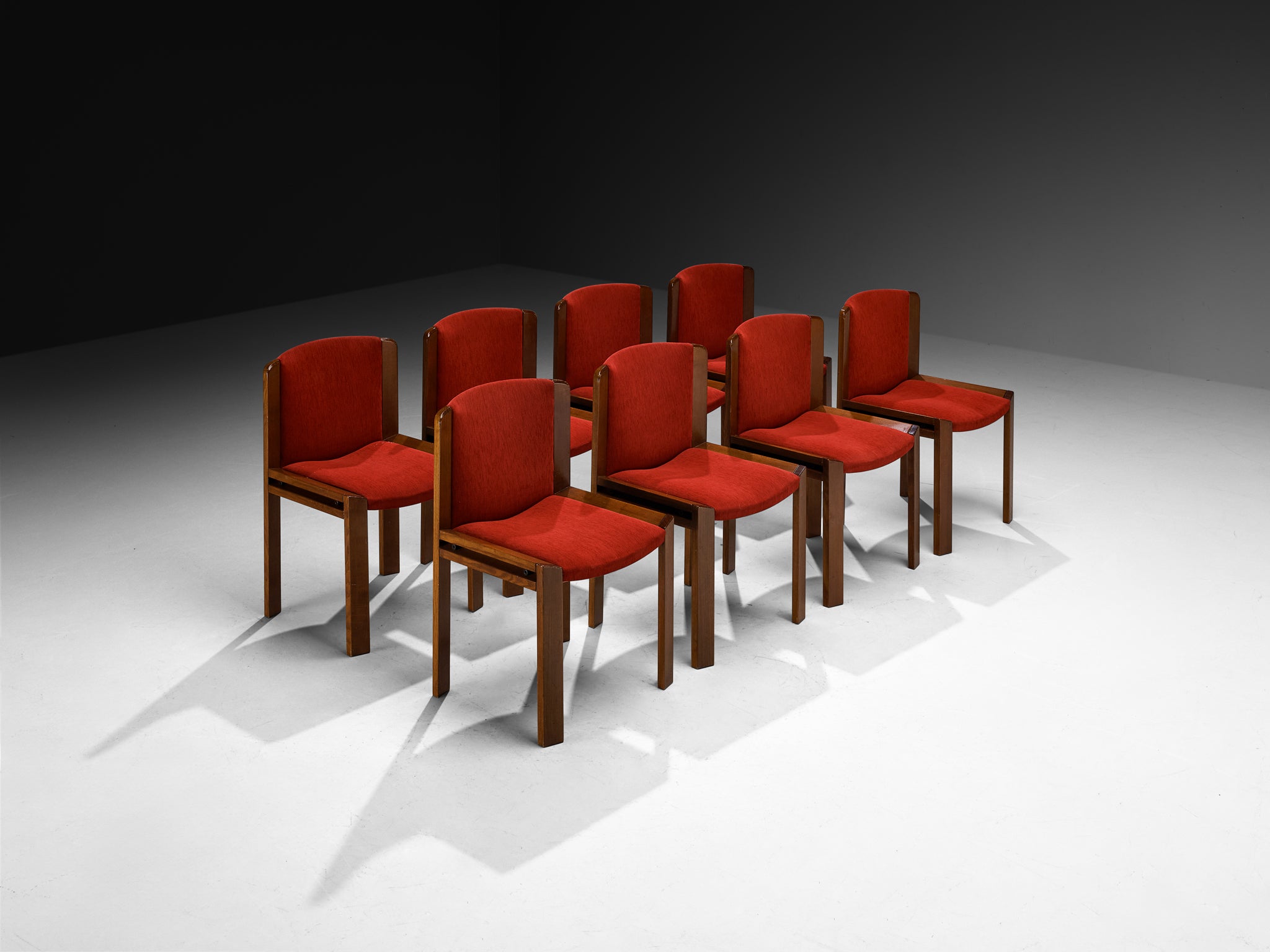 Joe Colombo for Pozzi Set of Eight '300' Dining Chairs in Red Upholste