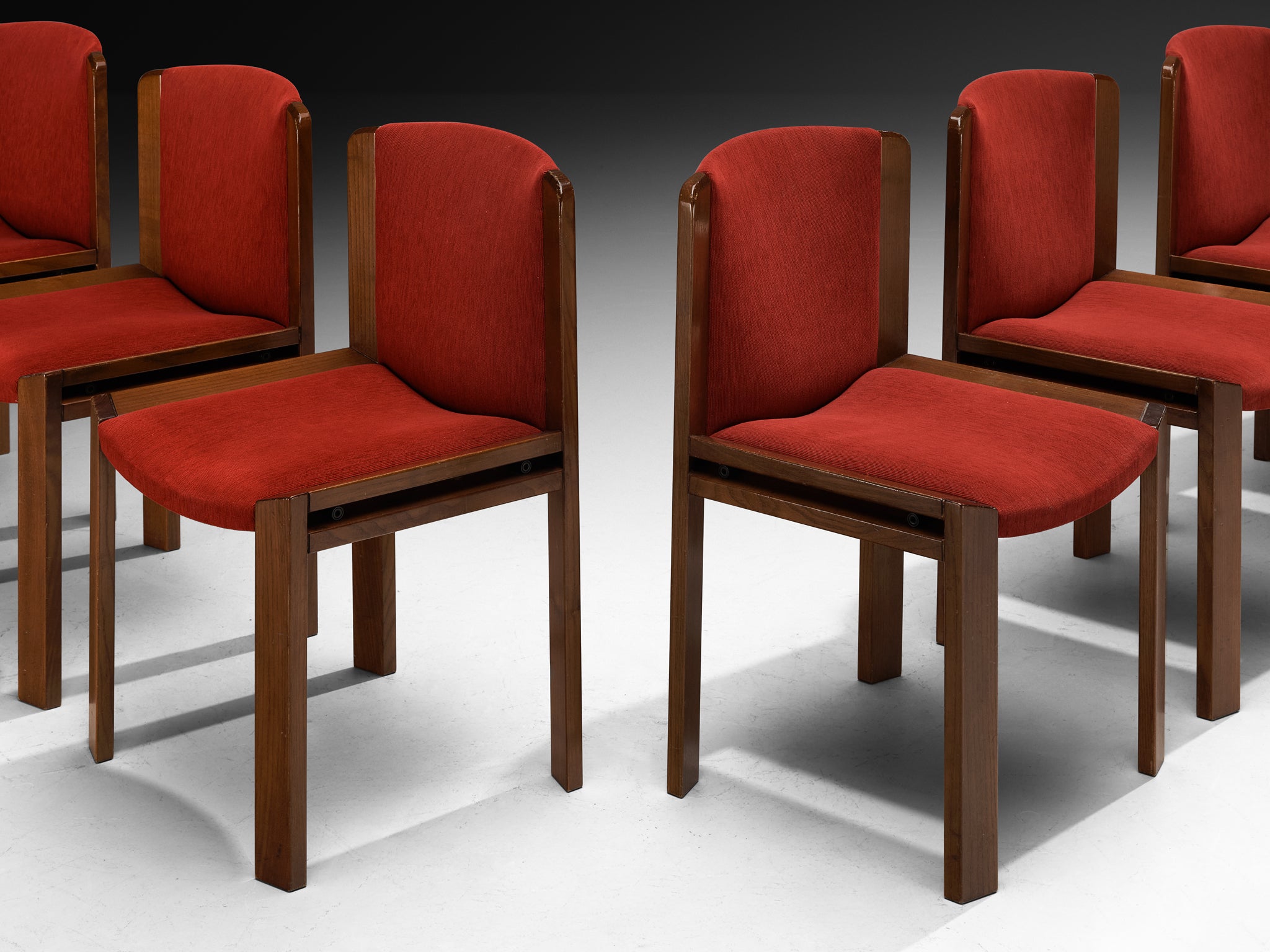 Joe Colombo for Pozzi Set of Eight '300' Dining Chairs in Red Upholstery Seating Morentz