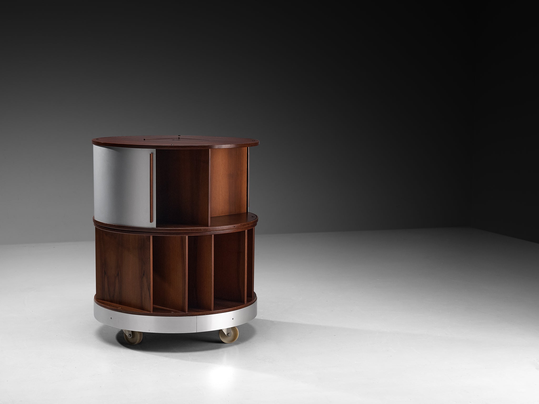 Joe Colombo for Bernini 'Combi Center' Mobile Storage Unit in Walnut and Aluminum