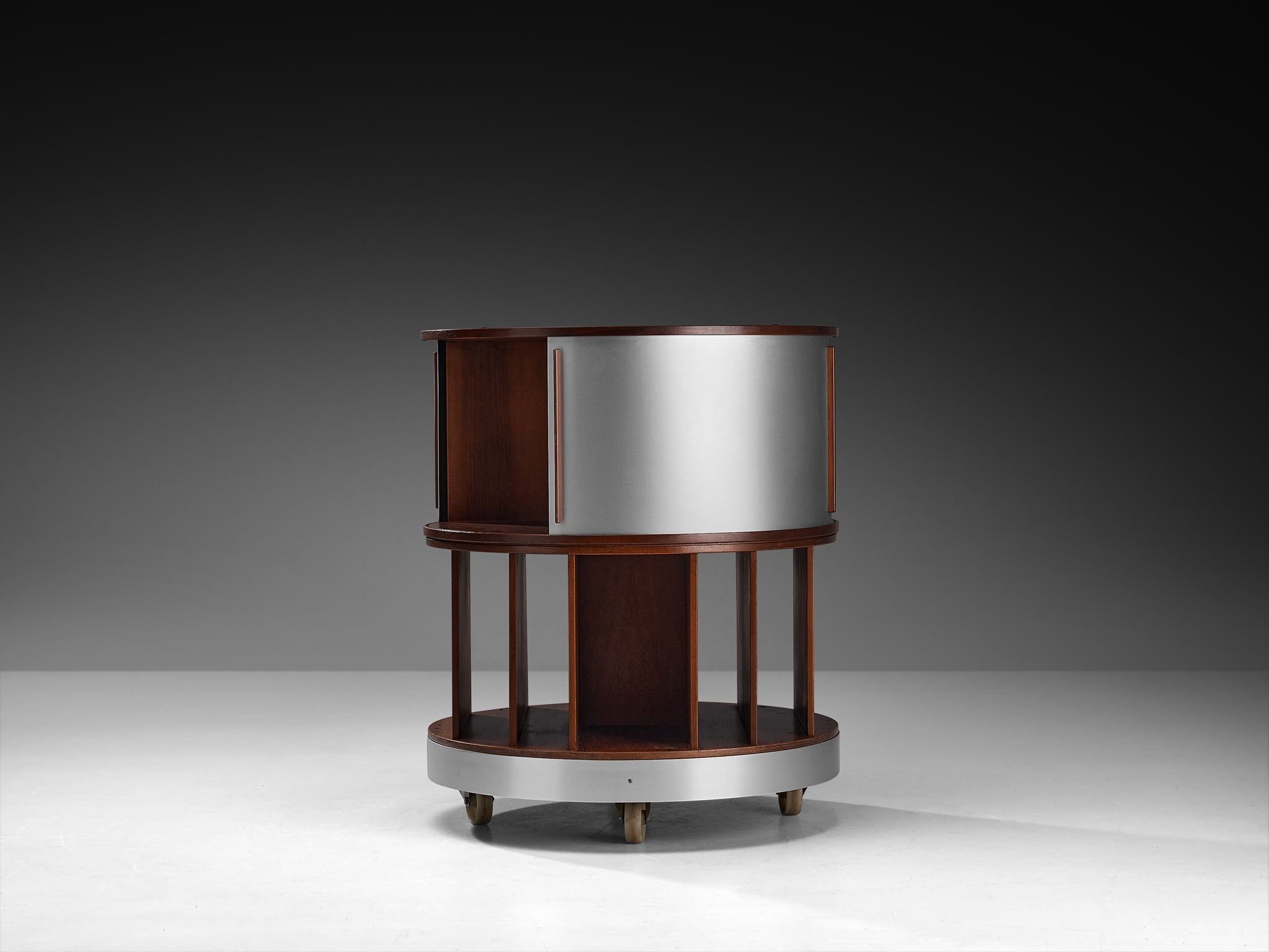 Joe Colombo for Bernini 'Combi Center' Mobile Storage Unit in Walnut and Aluminum