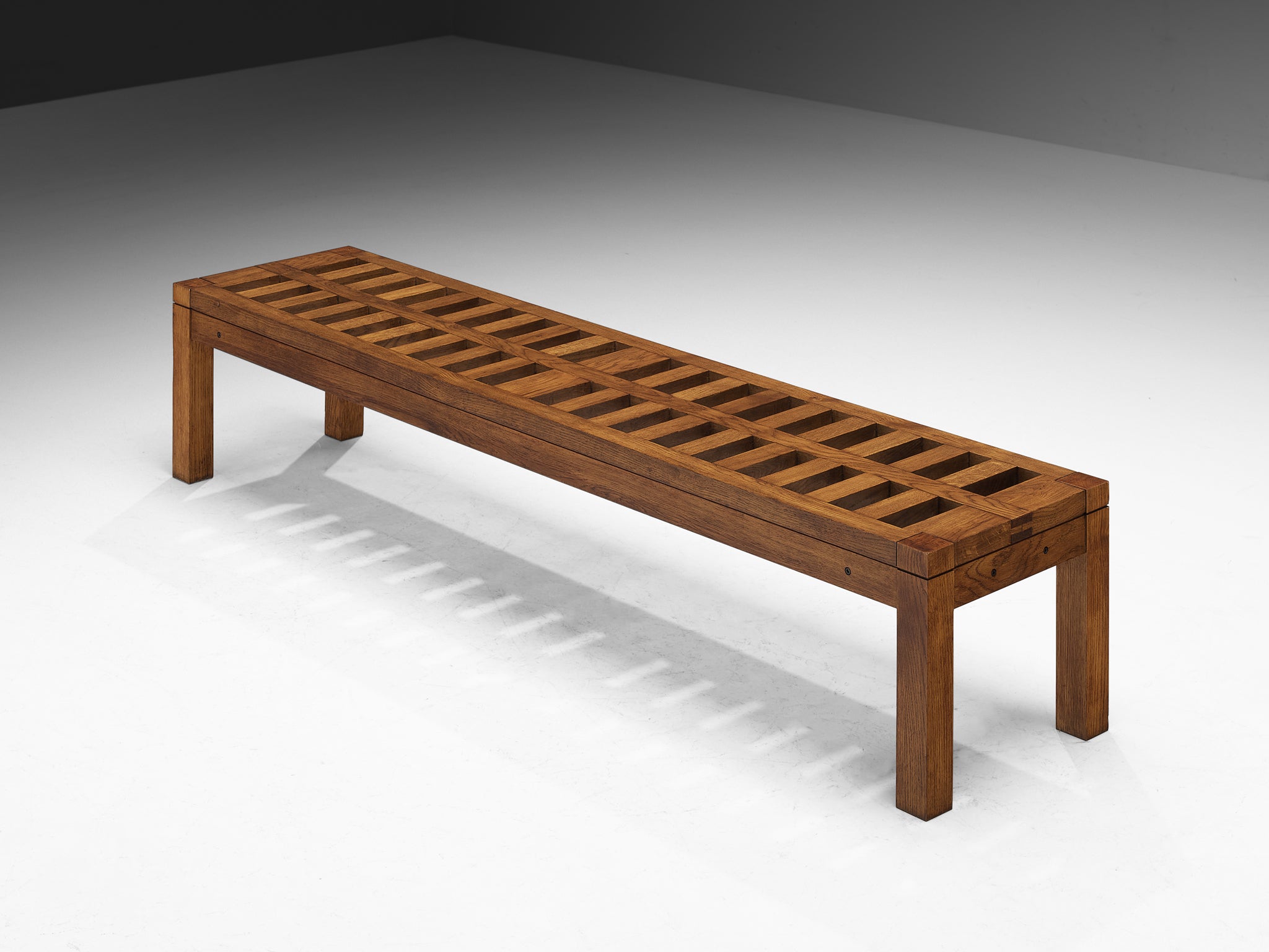 Italian Modernist Architectural Grid Bench in Oak Seating Morentz
