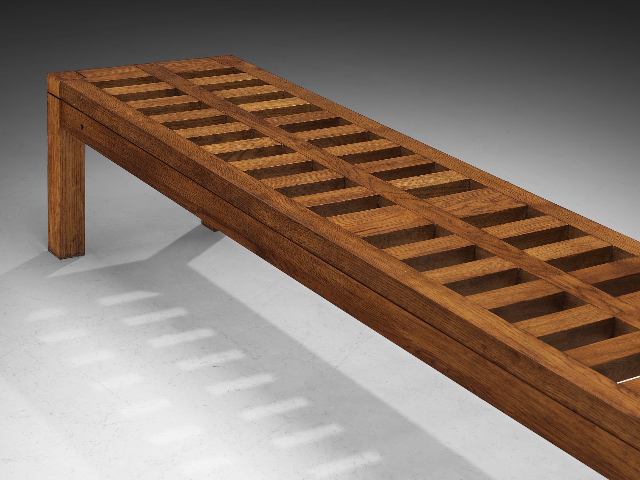 Italian Modernist Architectural Grid Bench in Oak Seating Morentz