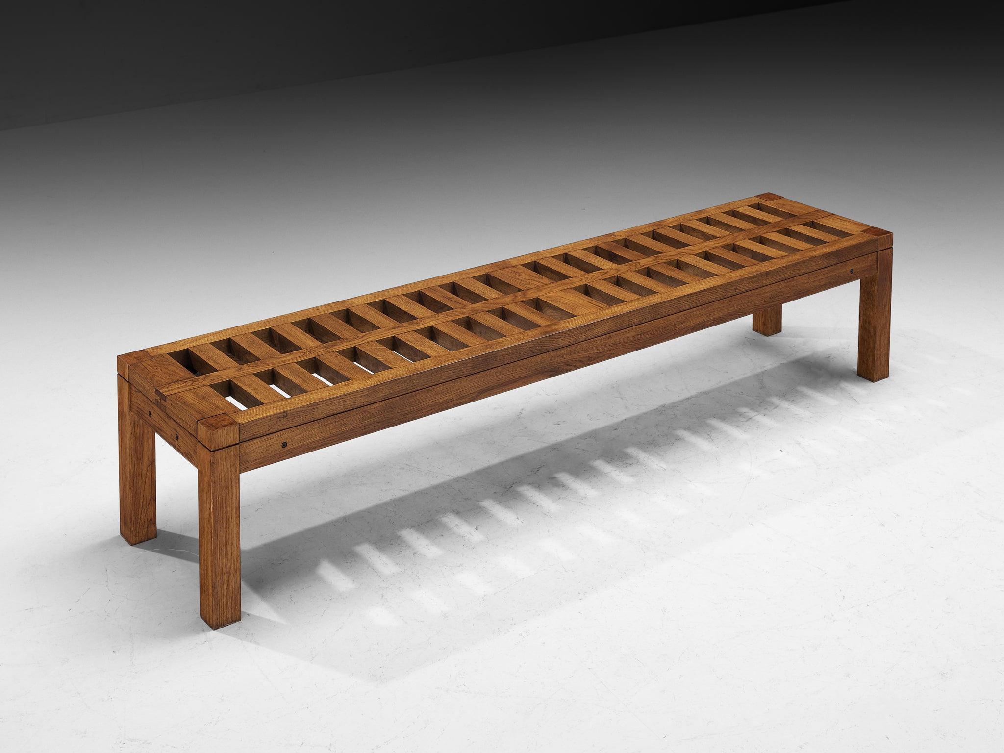 Italian Modernist Architectural Grid Bench in Oak Seating Morentz