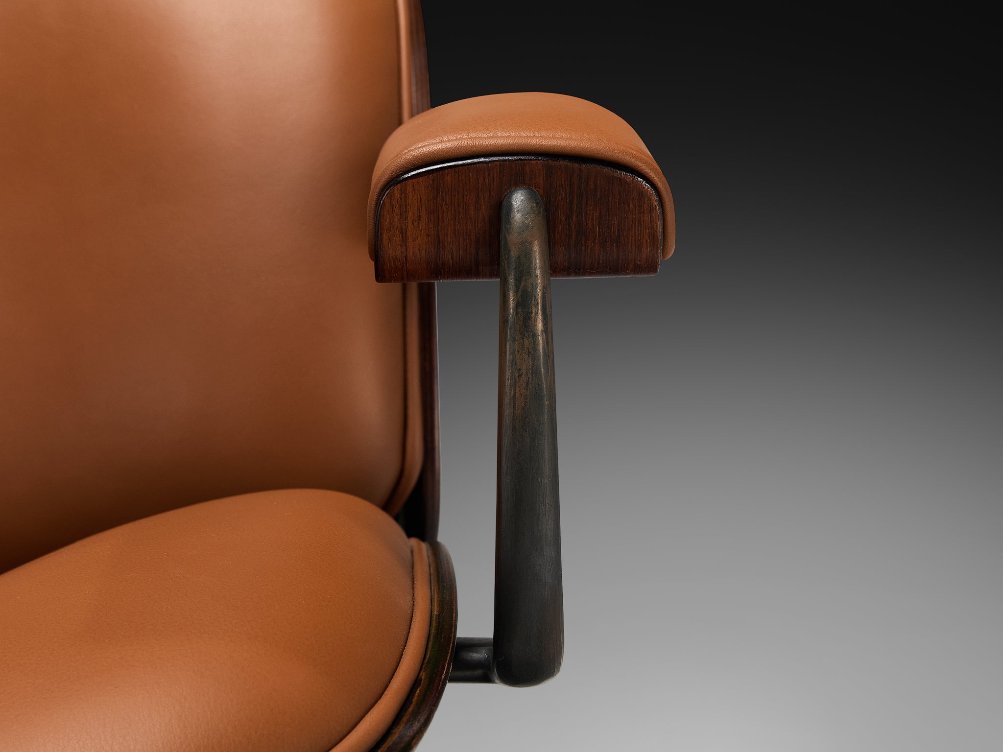 Ennio Fazioli for MIM Roma Swivel Desk Armchair in Cognac Leather