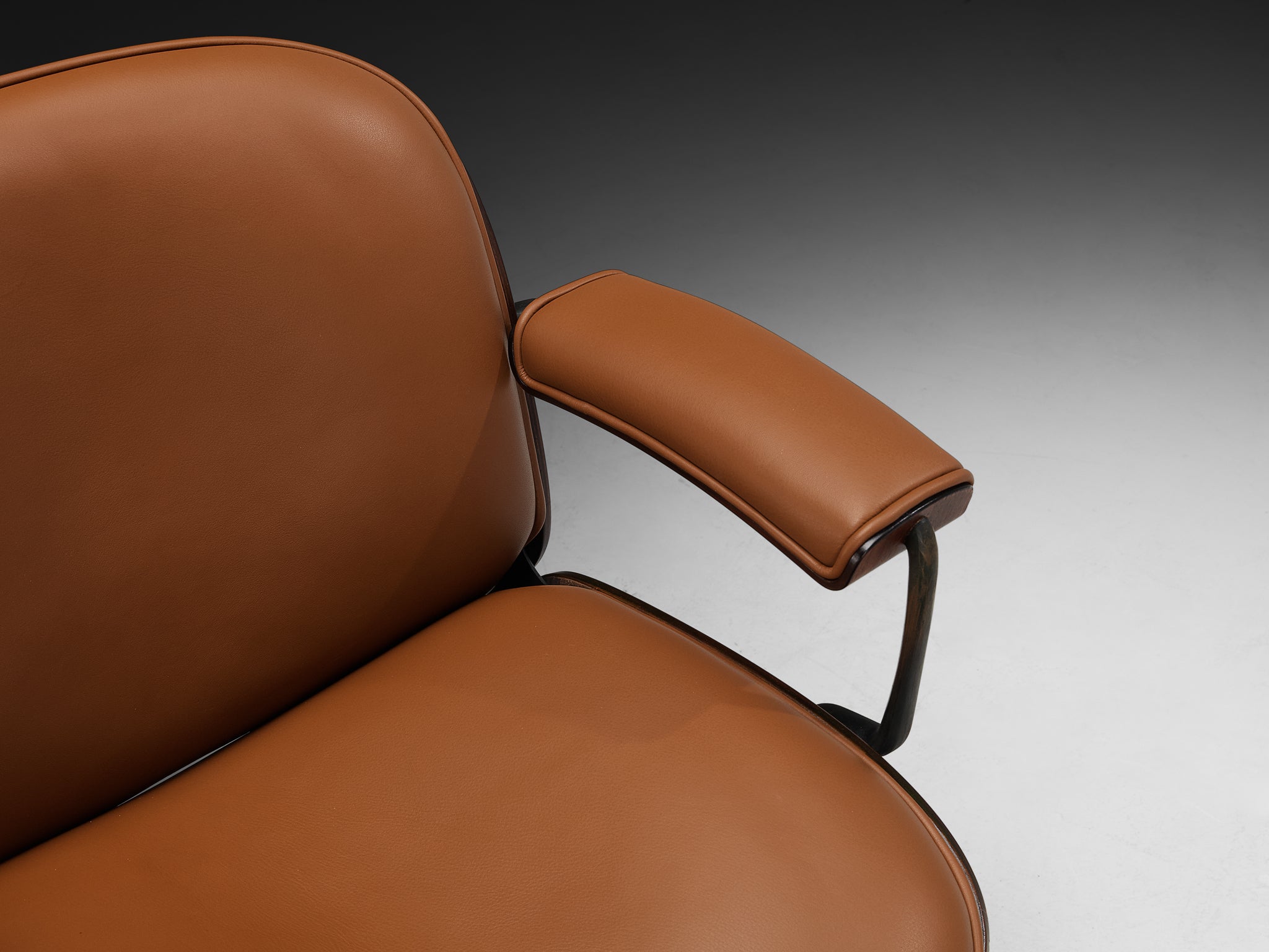 Ennio Fazioli for MIM Roma Swivel Desk Armchair in Cognac Leather