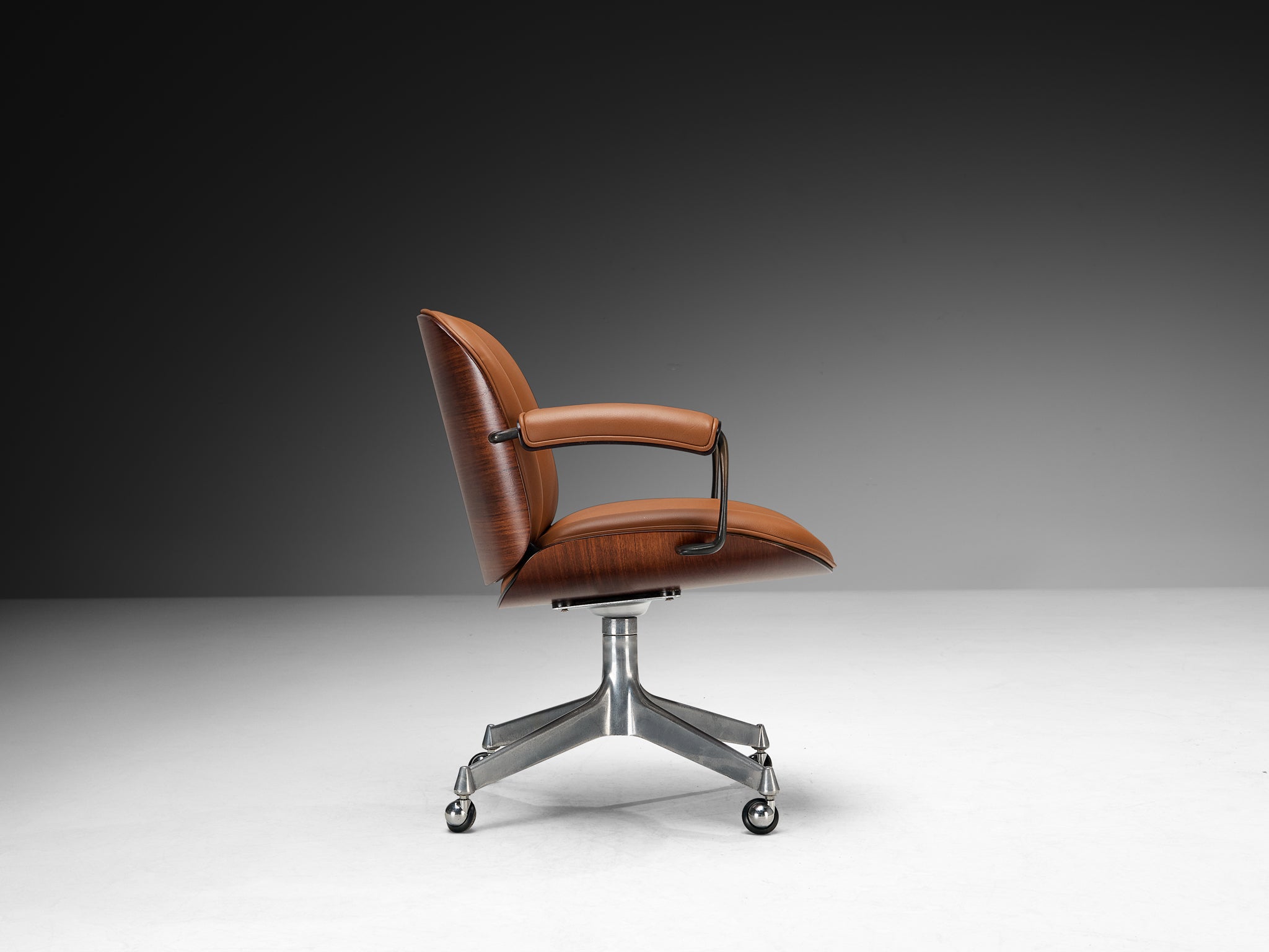 Ennio Fazioli for MIM Roma Swivel Desk Armchair in Cognac Leather