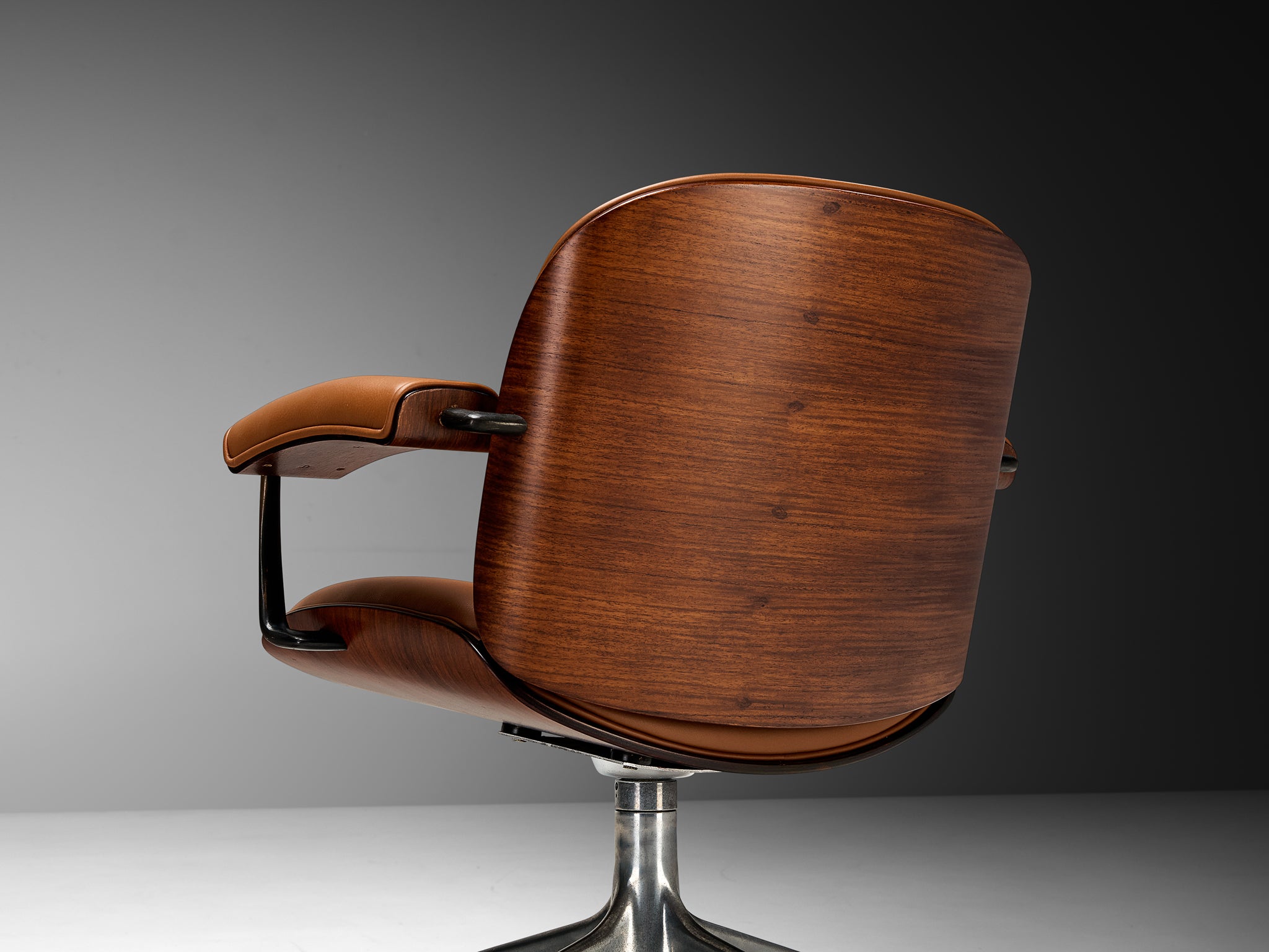 Ennio Fazioli for MIM Roma Swivel Desk Armchair in Cognac Leather