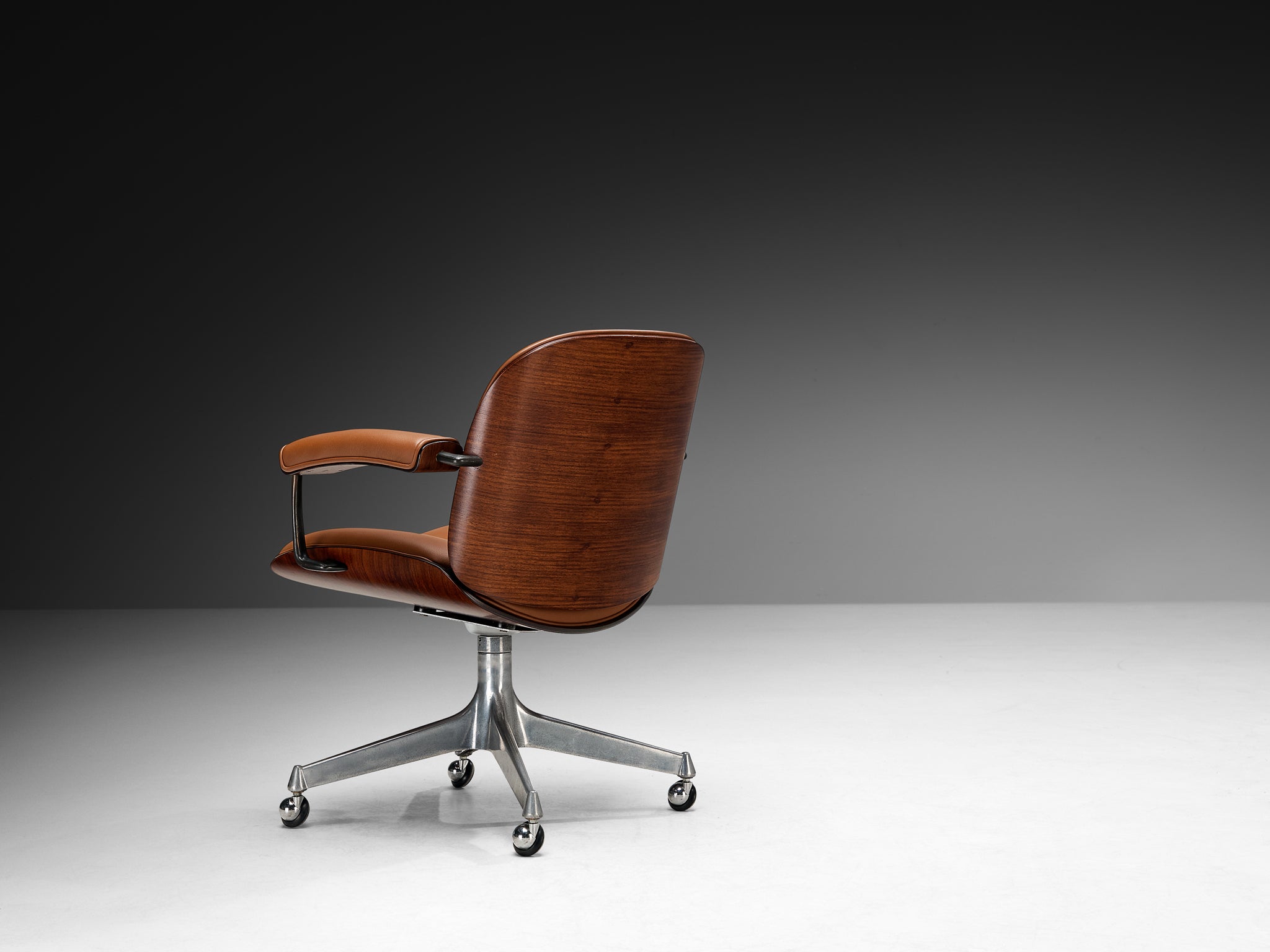 Ennio Fazioli for MIM Roma Swivel Desk Armchair in Cognac Leather