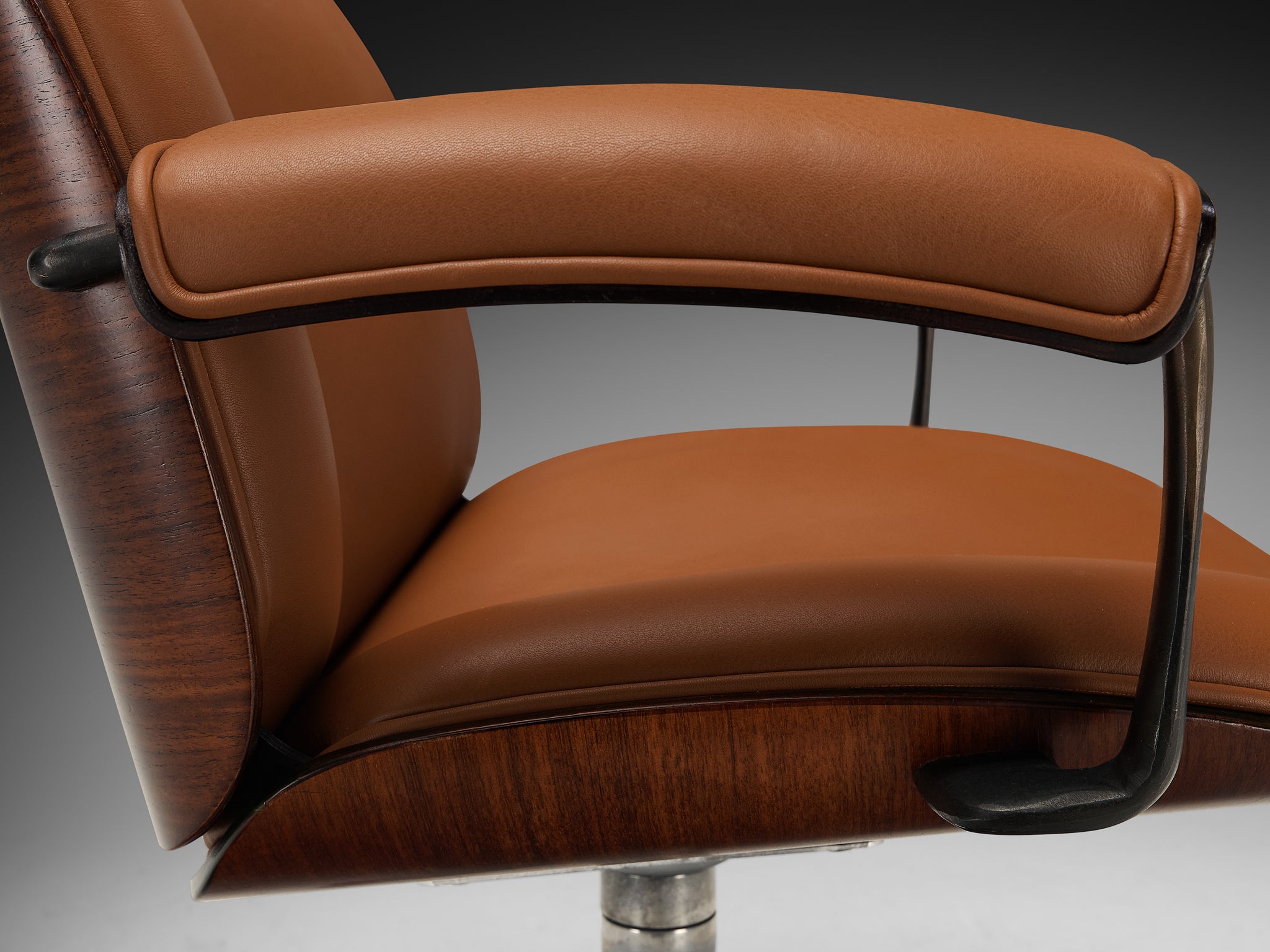 Ennio Fazioli for MIM Roma Swivel Desk Armchair in Cognac Leather